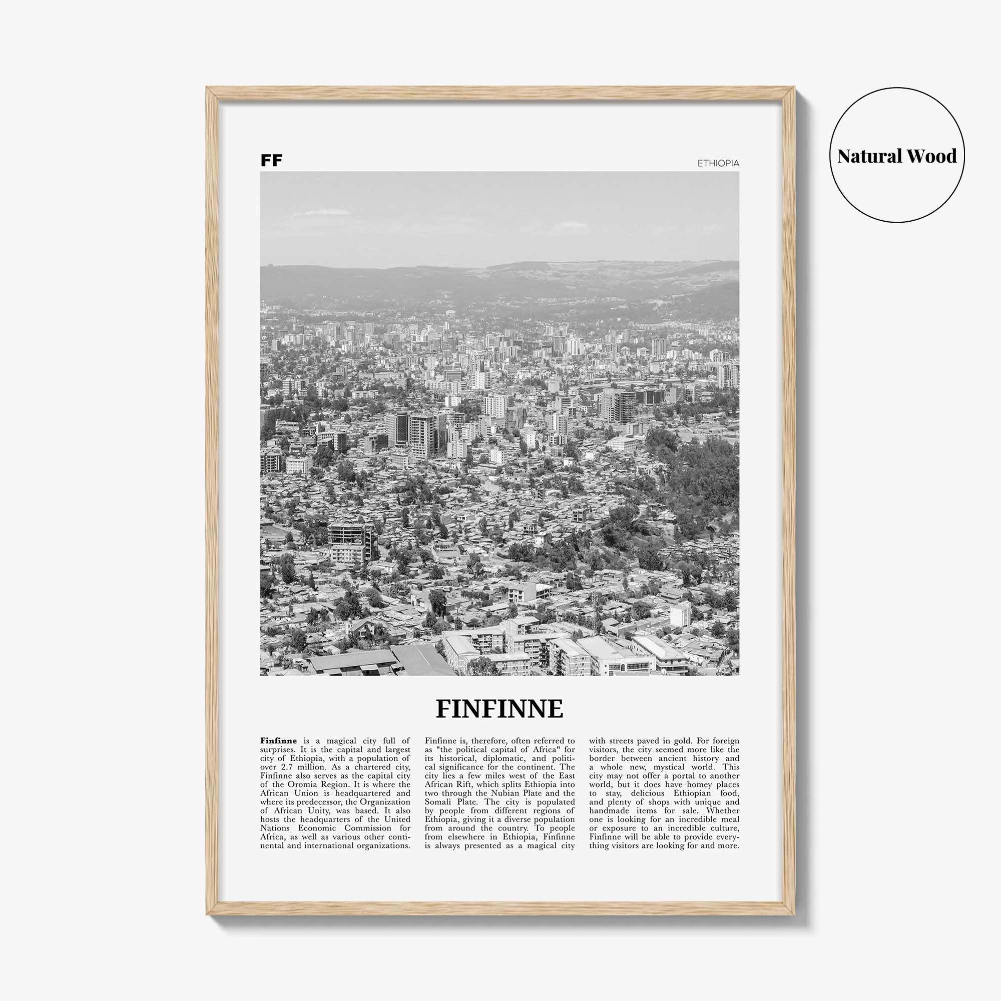 Finfinne Print Black and White, Finfinne Wall Art, Finfinne Poster, Finfinne Photo, Finfinne Wall Décor, Finfinne Map, Addis Ababa, Ethiopia