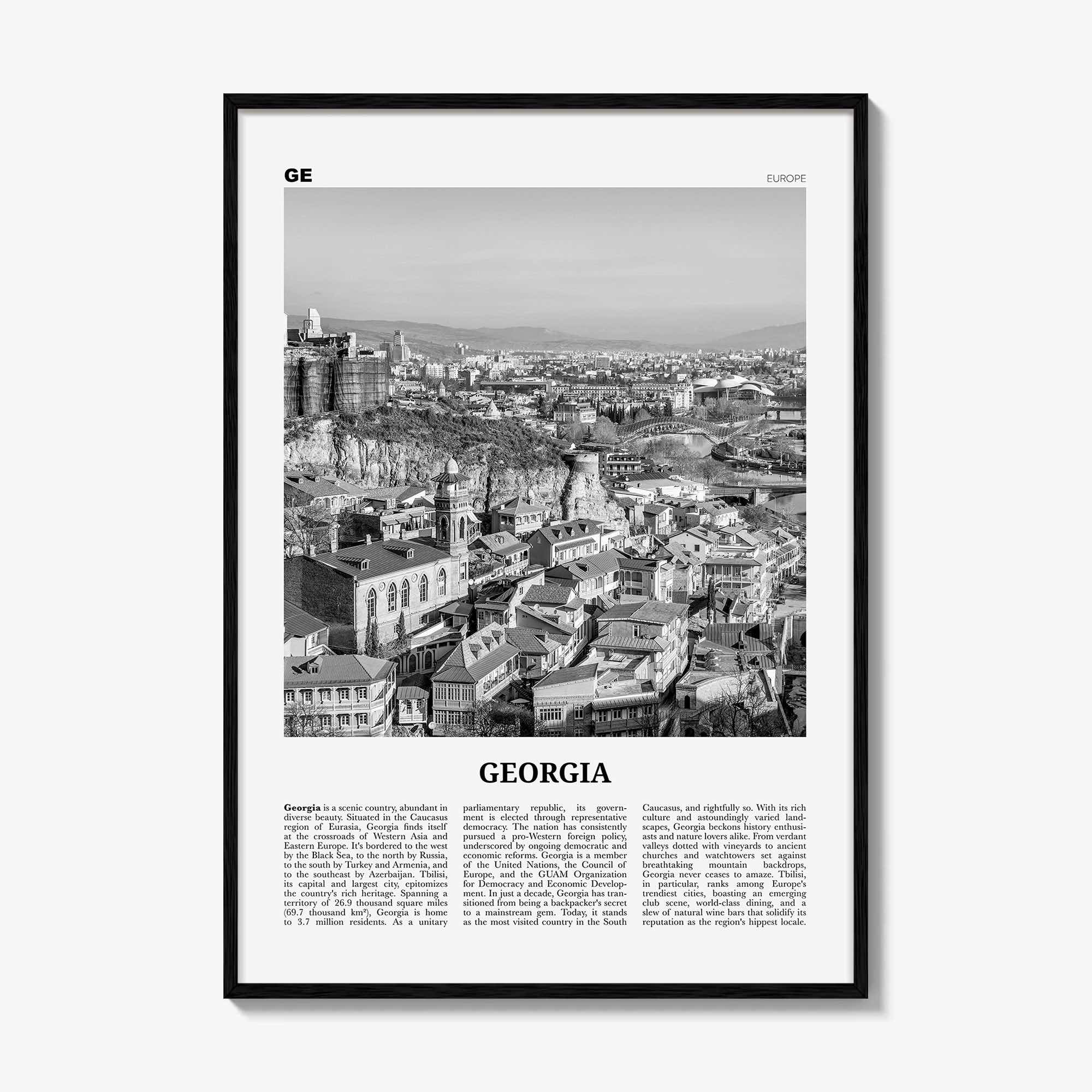 Georgia Country Print Black and White, Georgia Wall Art, Georgia Poster, Georgia Photo, Wall Decor, საქართველო, Sakartvelo, Tbilisi, Europe
