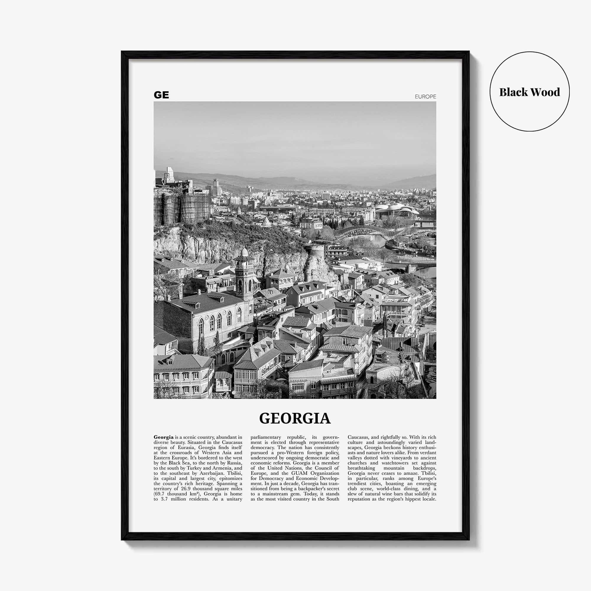 Georgia Country Print Black and White, Georgia Wall Art, Georgia Poster, Georgia Photo, Wall Decor, საქართველო, Sakartvelo, Tbilisi, Europe