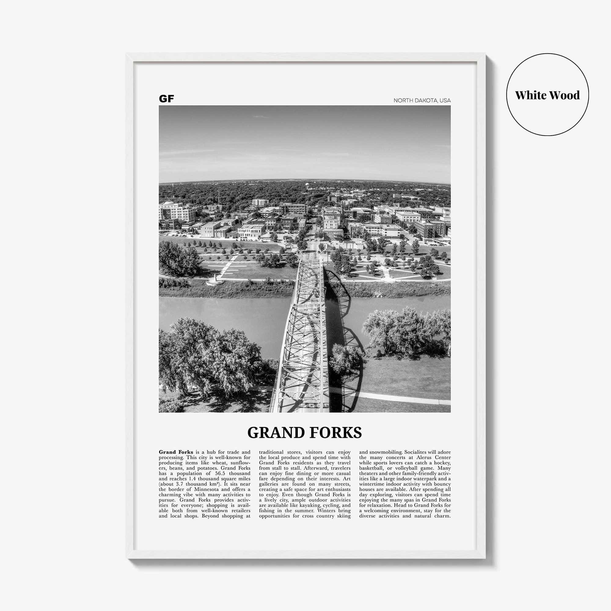 Grand Forks Print Black and White, Grand Forks Wall Art, Grand Forks Poster, Grand Forks Photo, Grand Forks Wall Décor, North Dakota, USA