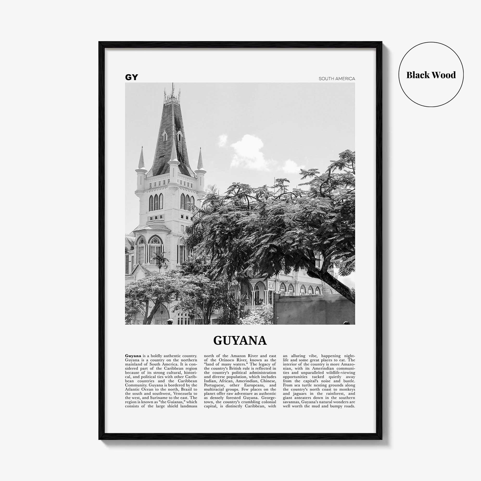Guyana Print Black and White, Guyana Wall Art, Guyana Poster, Guyana Photo, Guyana Wall Decor, Country Art Print, Georgetown, South America