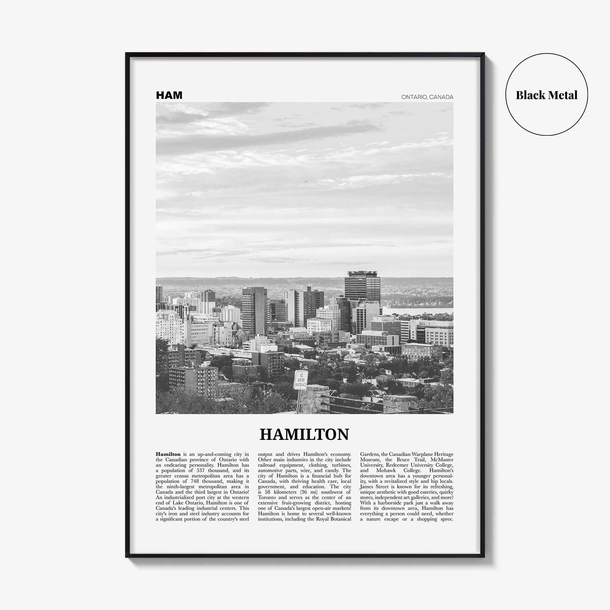 Hamilton Print Black and White Canada No 1, Hamilton Wall Art, Hamilton Poster, Hamilton Photo, Hamilton Decor, Ontario, Canada, America