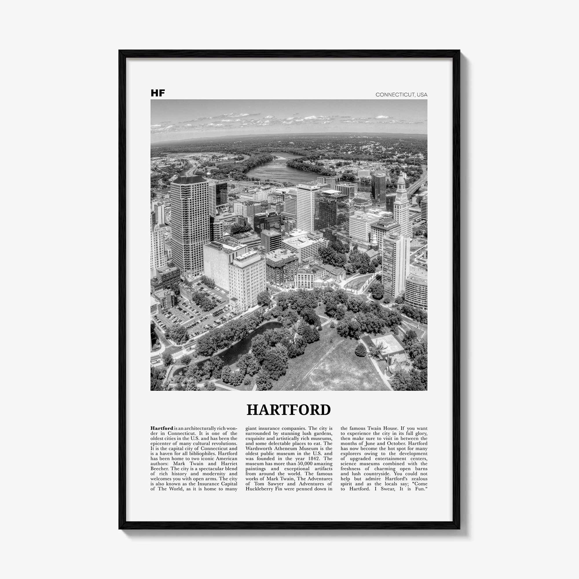 Hartford Print Black and White, Hartford Wall Art, Hartford Poster, Hartford Photo, Connecticut, USA, United States, North America