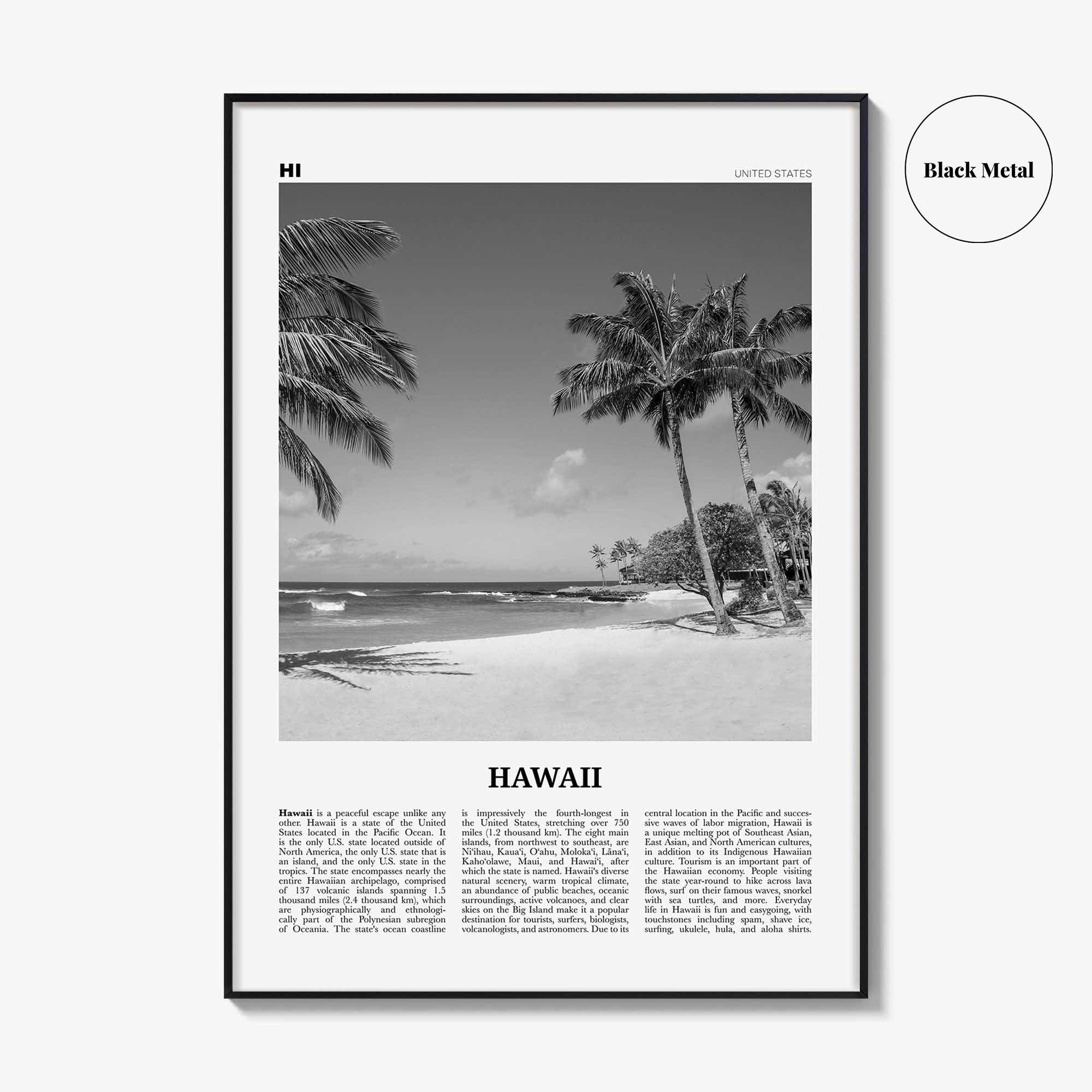 Hawaii Print Black and White No 4, Hawaii Wall Art, Hawaii Poster, Hawaii Photo, Hawaii Wall Décor, Hawaii Map, United States