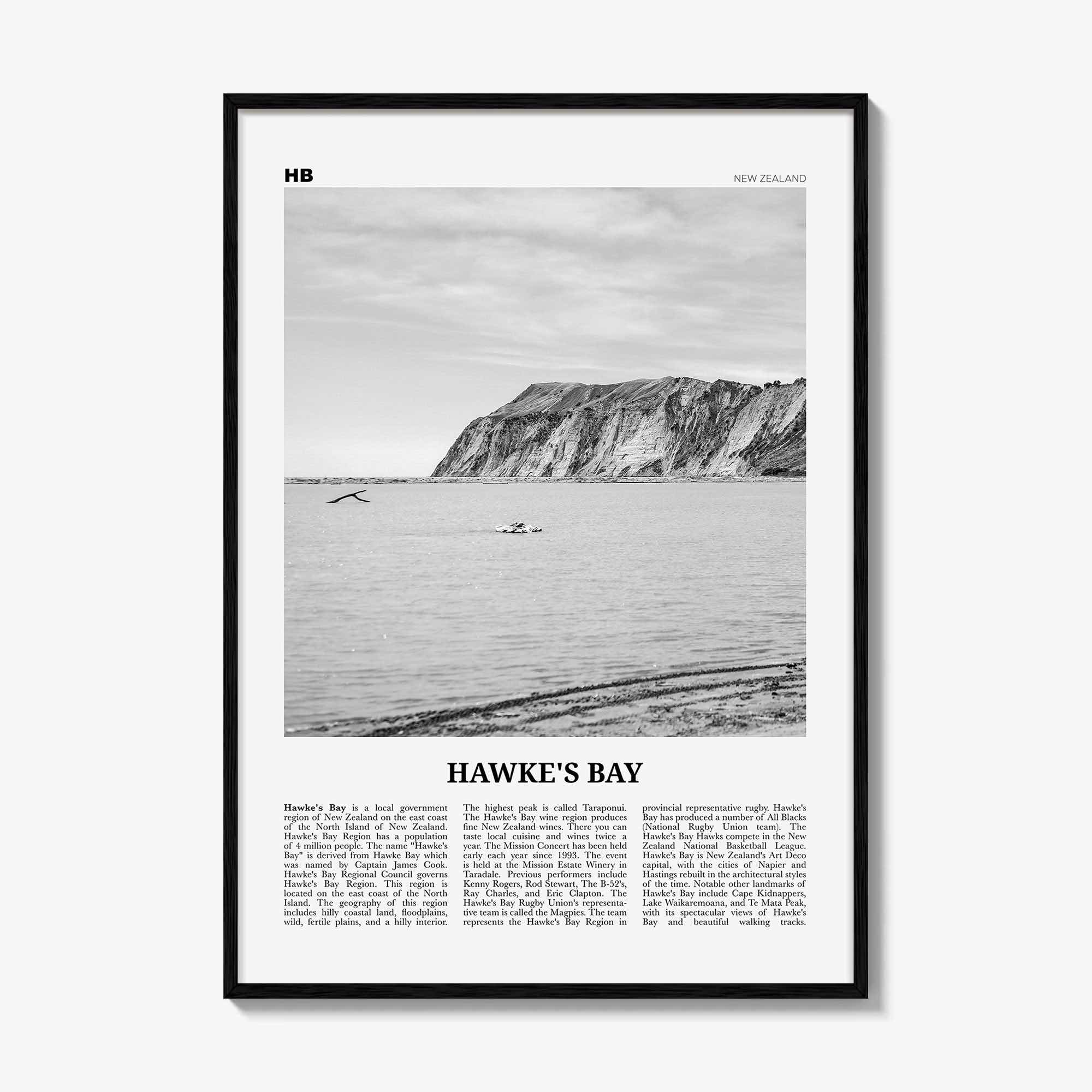 Hawkes Bay Print Black and White, Hawkes Bay Wall Art, Hawkes Bay Poster, Hawkes Bay Photo, Hawkes Bay Map, Hawkes Bay Decor, New Zealand
