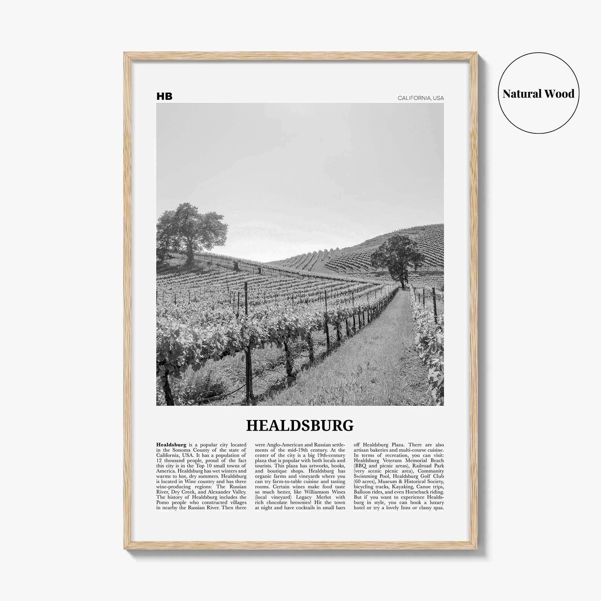 Healdsburg Print Black and White, Healdsburg Wall Art, Healdsburg Poster, Healdsburg Photo, Healdsburg Map, Healdsburg Decor, California