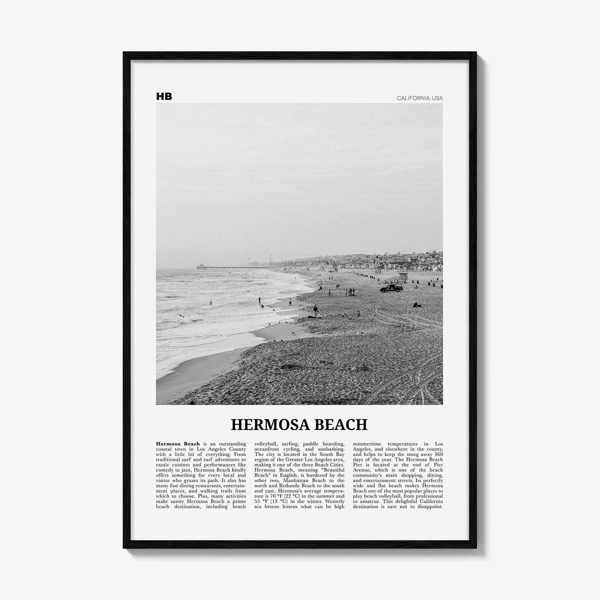 Hermosa Beach Print Black and White No 1, Hermosa Beach Wall Art, Hermosa Beach Poster, Hermosa Beach Photo, California, USA