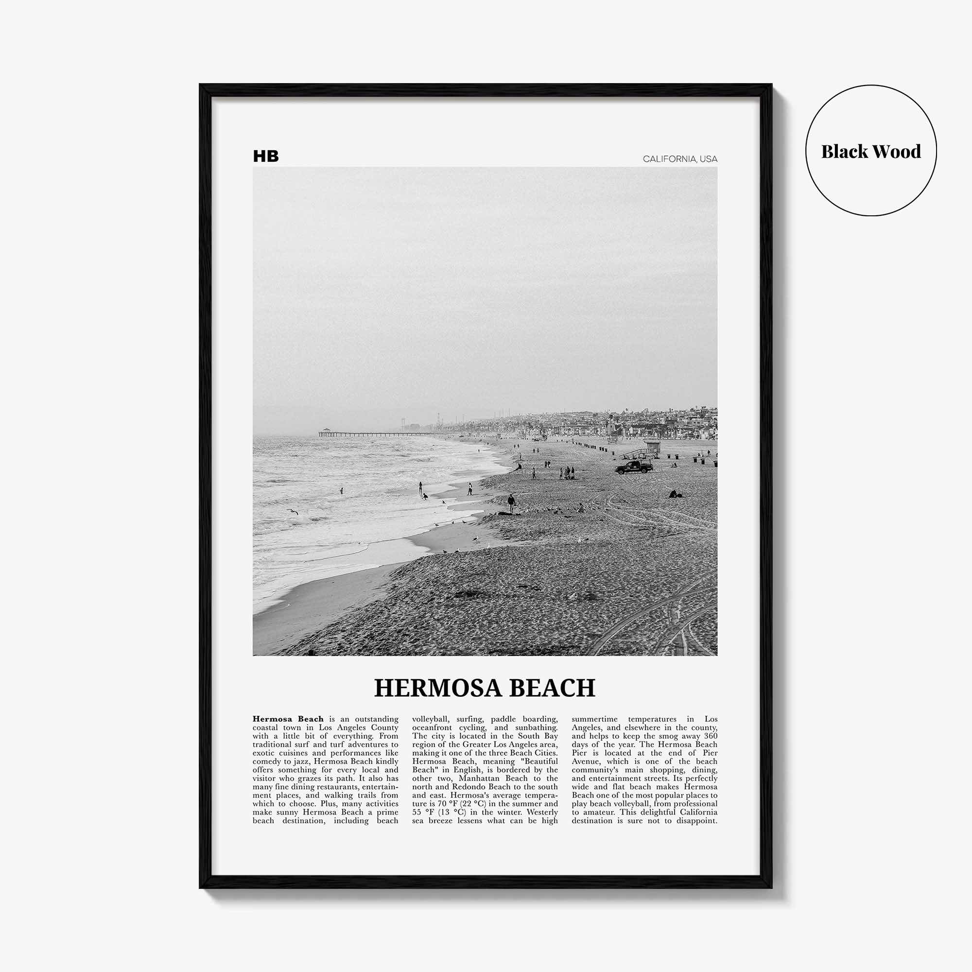 Hermosa Beach Print Black and White No 1, Hermosa Beach Wall Art, Hermosa Beach Poster, Hermosa Beach Photo, California, USA