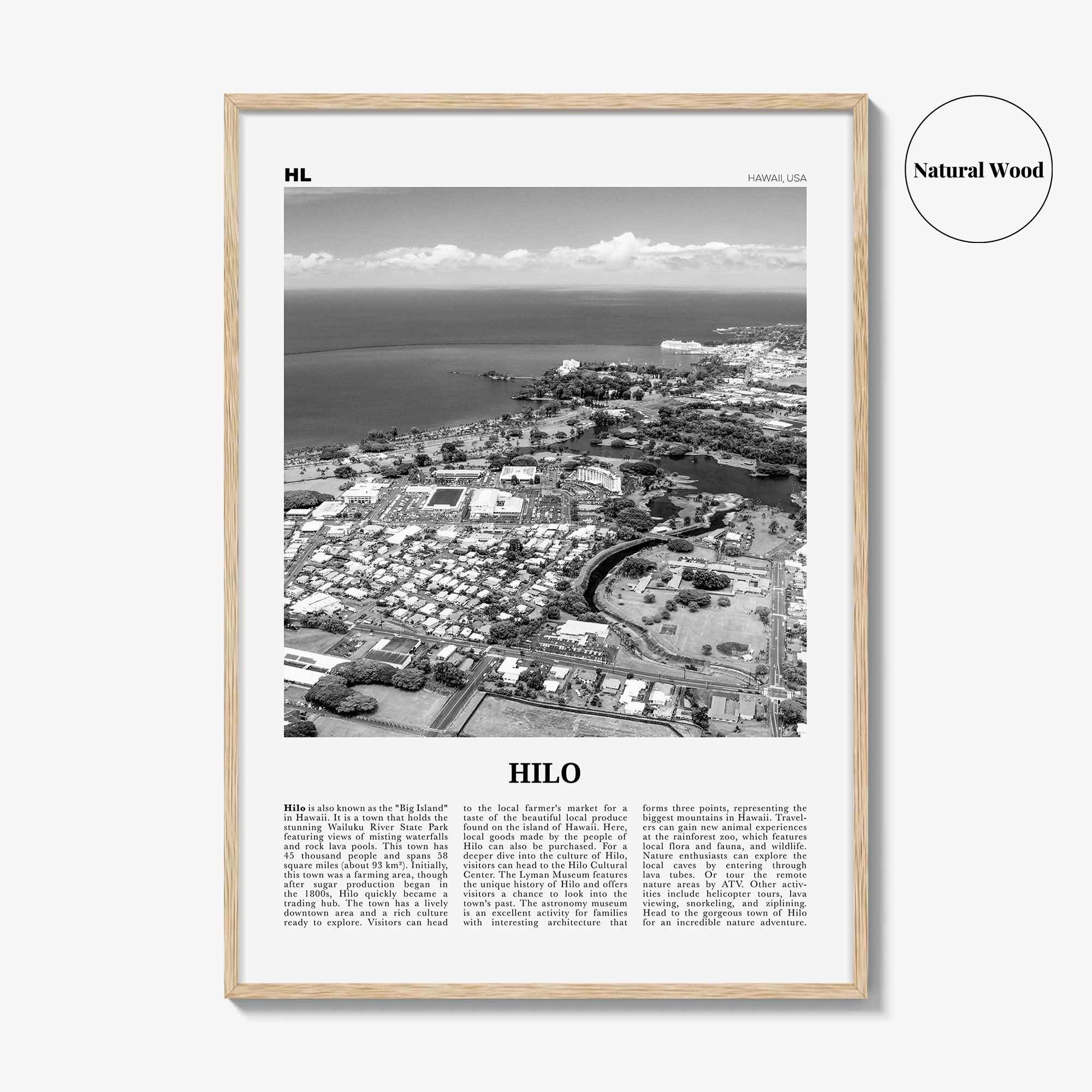 Hilo Print Black and White, Hilo Wall Art, Hilo Poster, Hilo Photo, Hilo Wall Décor, Hilo Map, Hawaii, USA