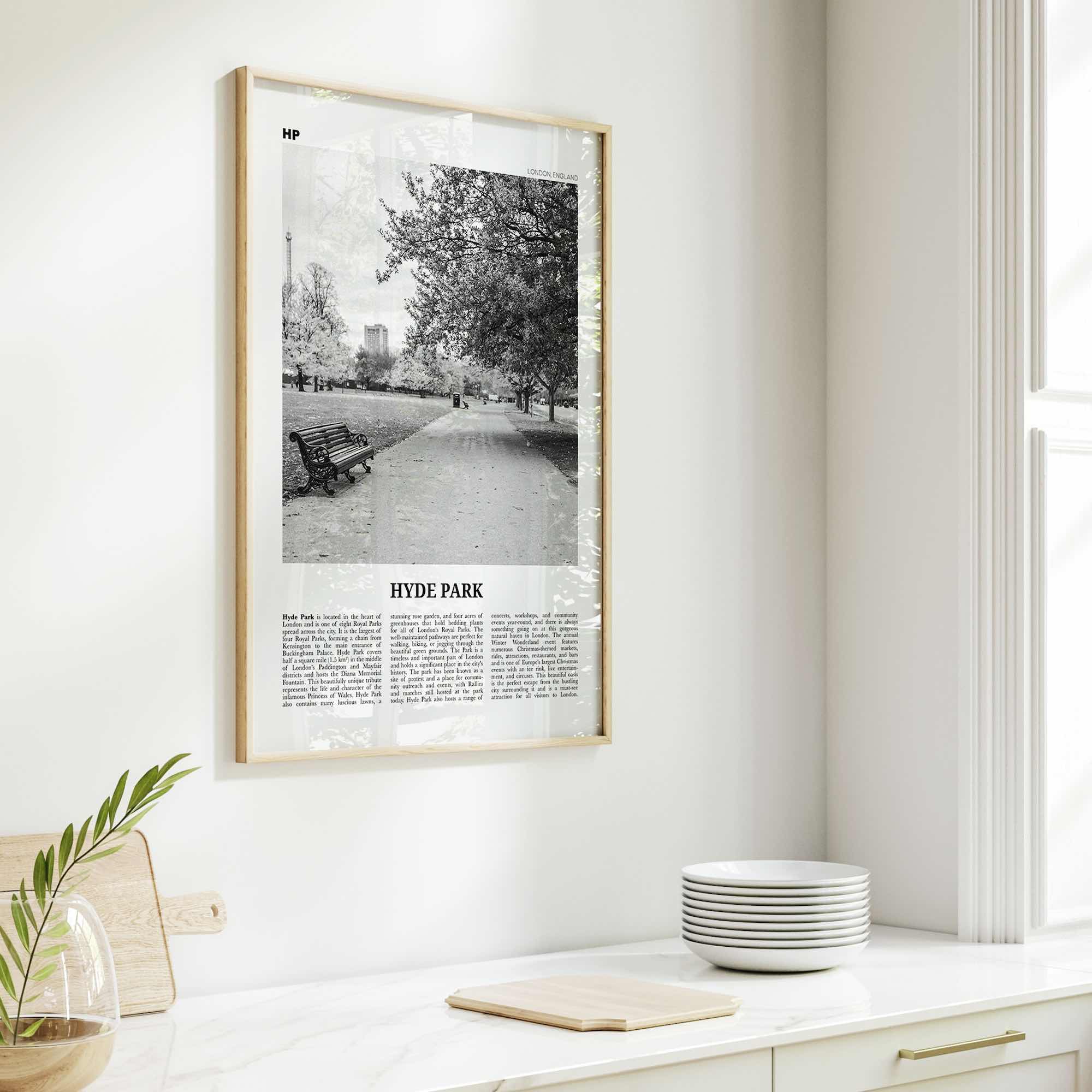 Hyde Park Print Black and White, Hyde Park Wall Art, Hyde Park Poster, Hyde Park Photo, Hyde Park Map, London, England, UK United Kingdom