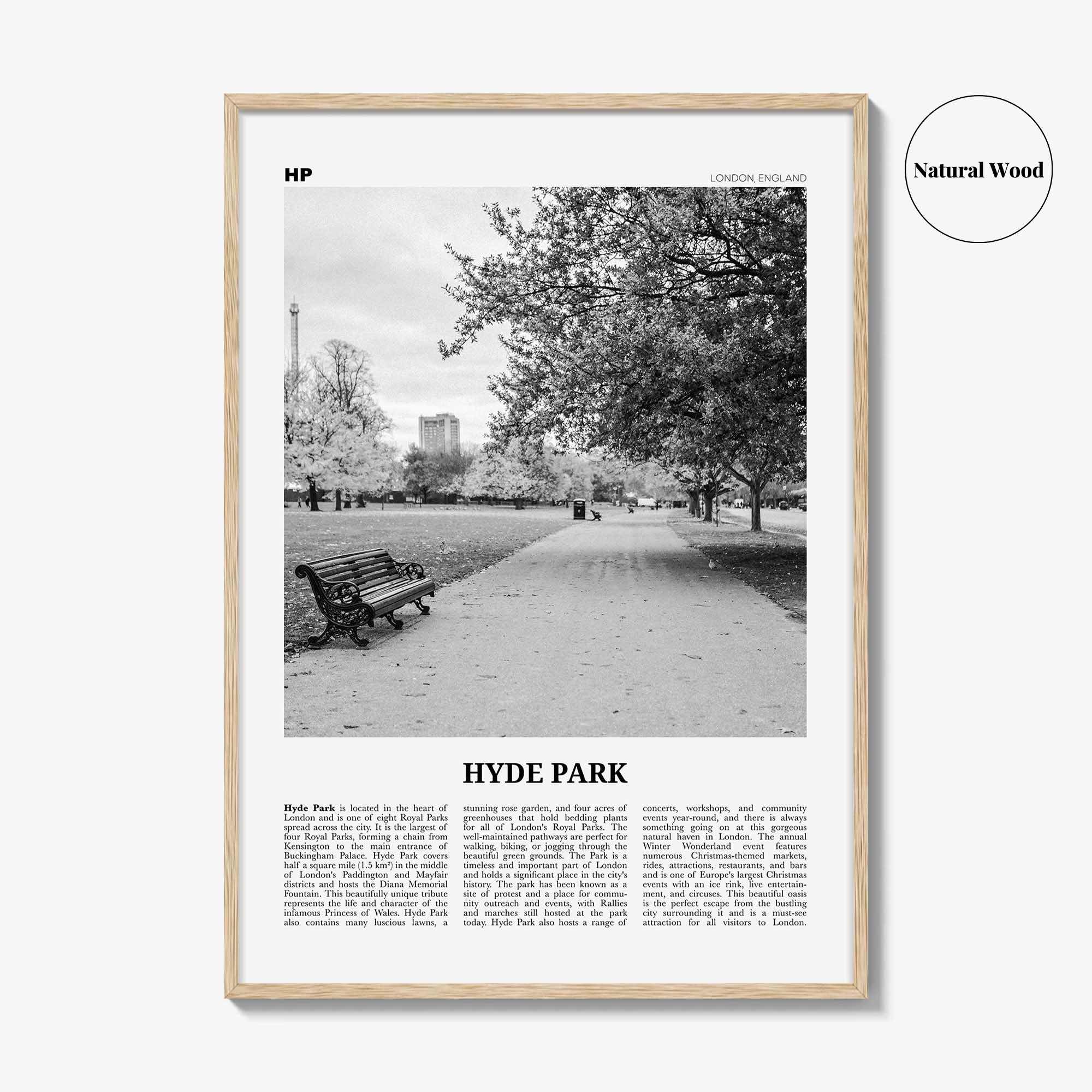 Hyde Park Print Black and White, Hyde Park Wall Art, Hyde Park Poster, Hyde Park Photo, Hyde Park Map, London, England, UK United Kingdom
