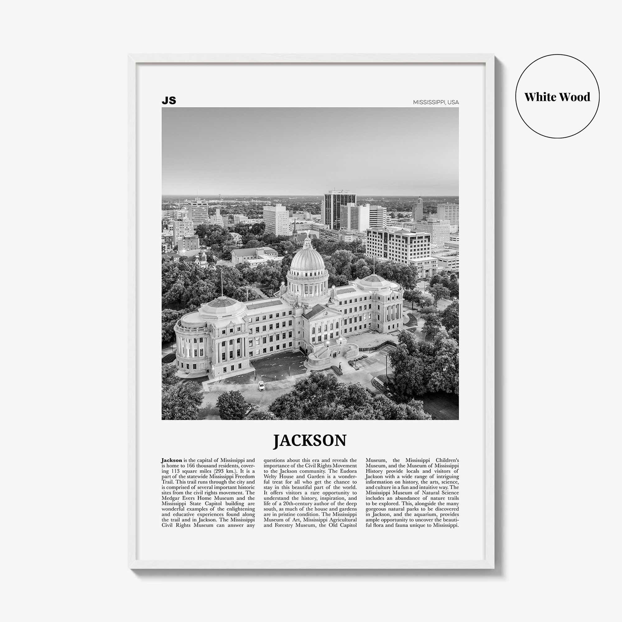 Jackson Print Black and White Mississippi No 1, Jackson Wall Art, Jackson Poster, Jackson Photo, Jackson Map, United States