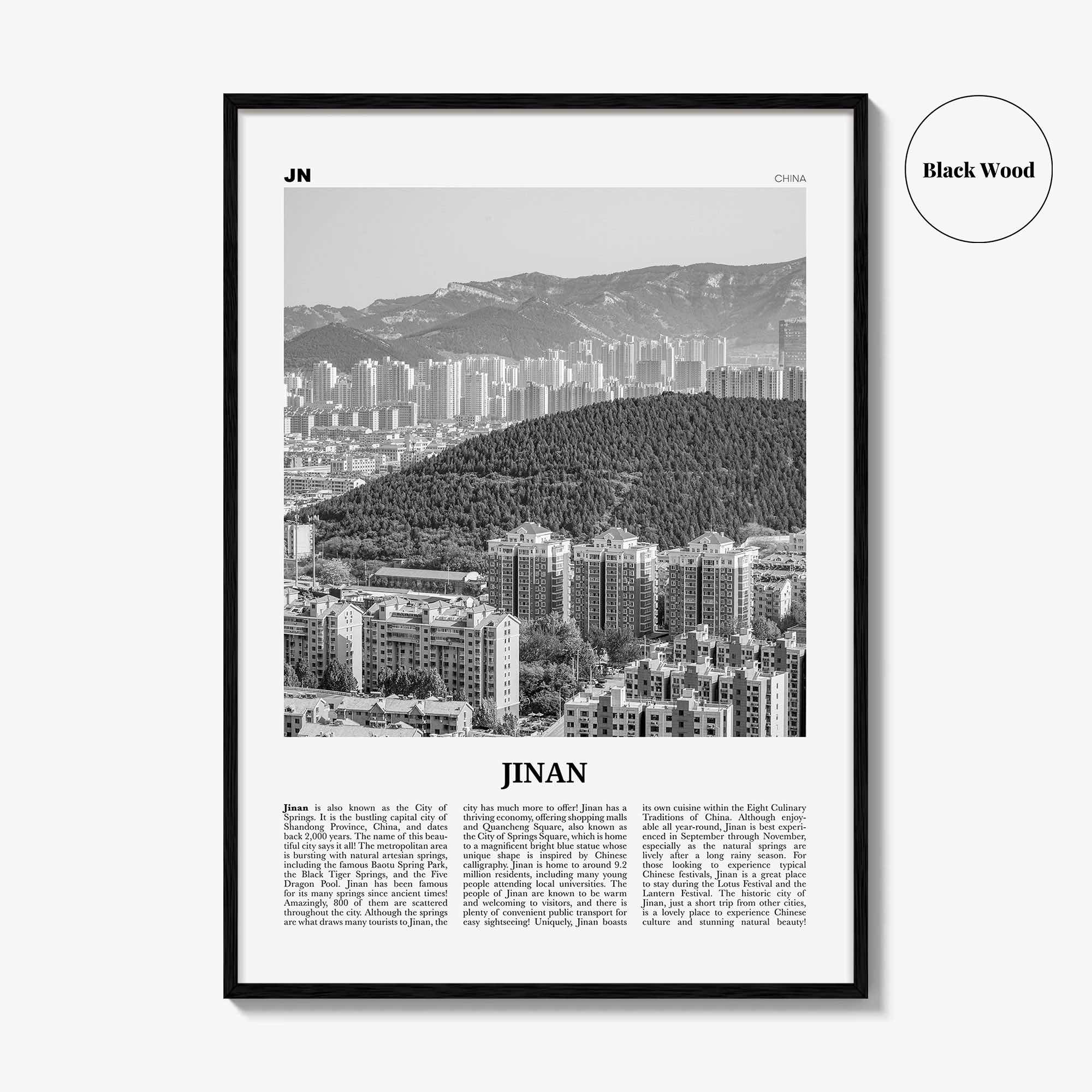 Jinan Print Black and White, Jinan Wall Art, Jinan Poster, Jinan Photo, Jinan Wall Décor, Jinan Map, China