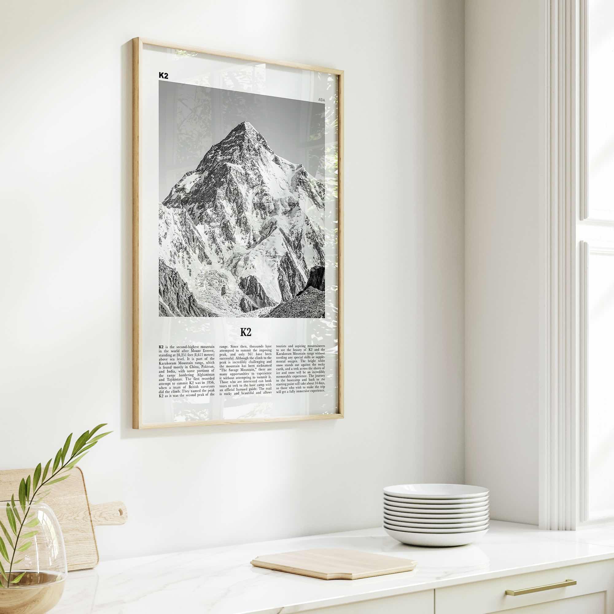 K2 Print Black and White, K2 Wall Art, K2 Poster, K2 Photo, Mount K2 Poster Print, Karakoram range, Gilgit-Baltistan