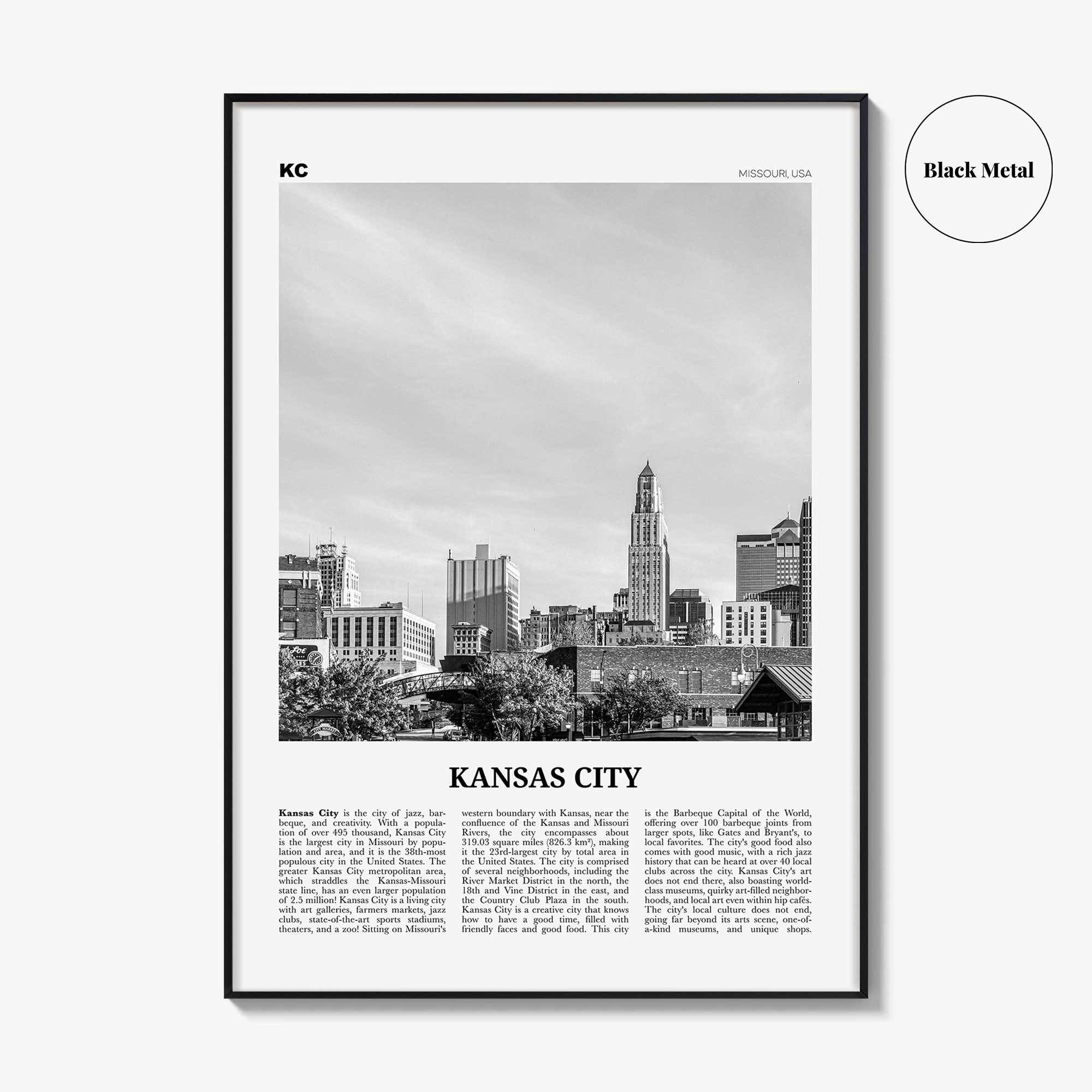 Kansas City Print Black and White No 2, Kansas City Wall Art, Kansas City Poster, Kansas City Photo, Missouri, USA, United States