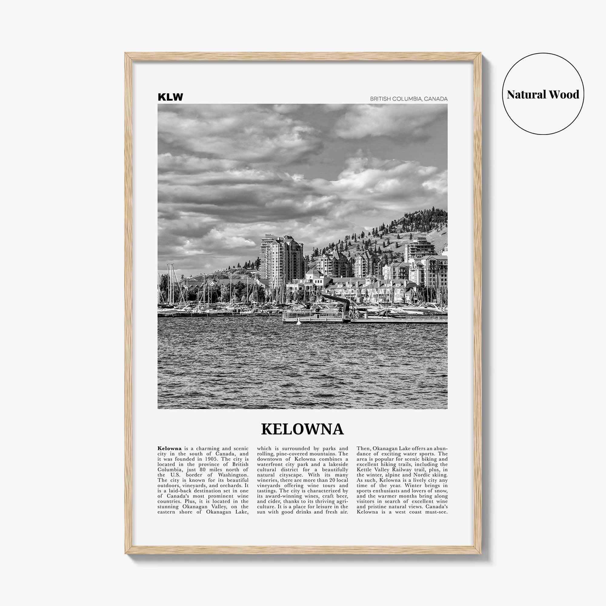Kelowna Print Black and White, Kelowna Wall Art, Kelowna Poster, Kelowna Photo, Kelowna Wall Décor, Kelowna Map, British Columbia, Canada