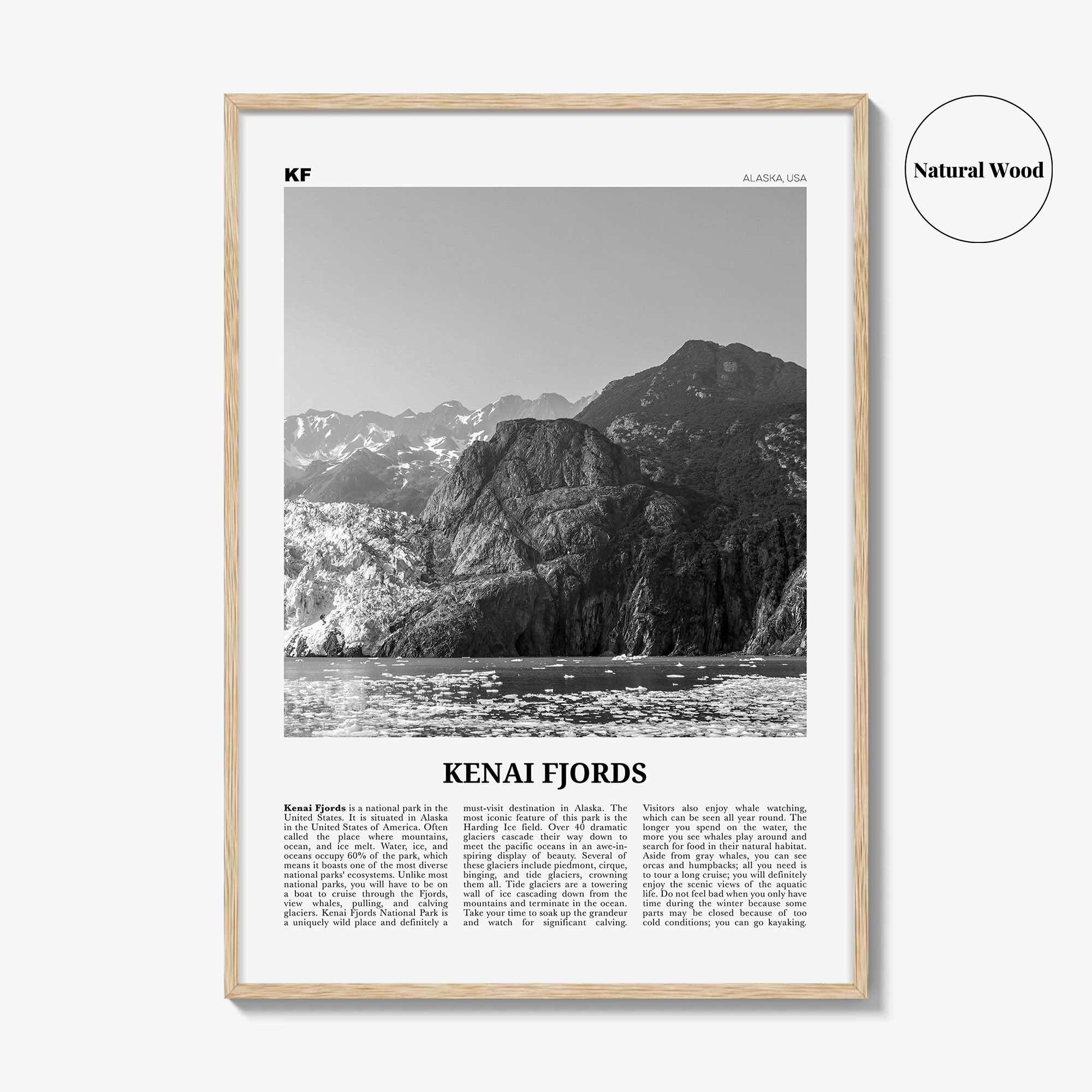 Kenai Fjords National Park Print Black and White, Kenai Fjords Wall Art, Kenai Fjords Poster, Kenai Fjords Photo, Alaska, USA, United States