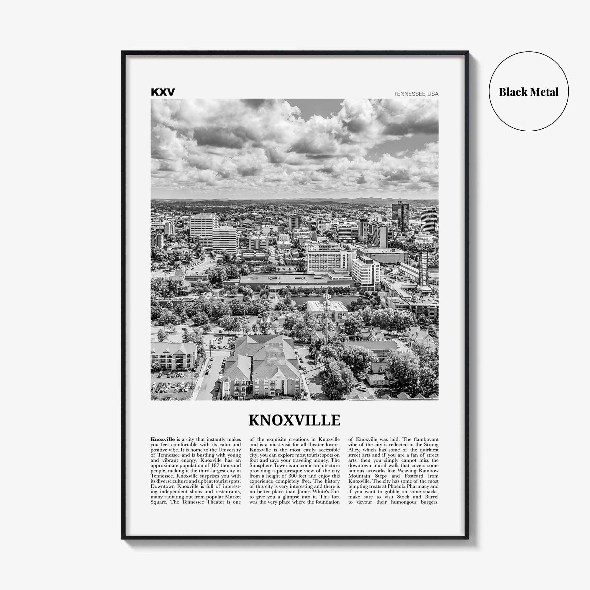 Knoxville Print Black and White No 2, Knoxville Wall Art, Knoxville Poster, Knoxville Photo, Knoxville Wall Décor, Tennessee, USA