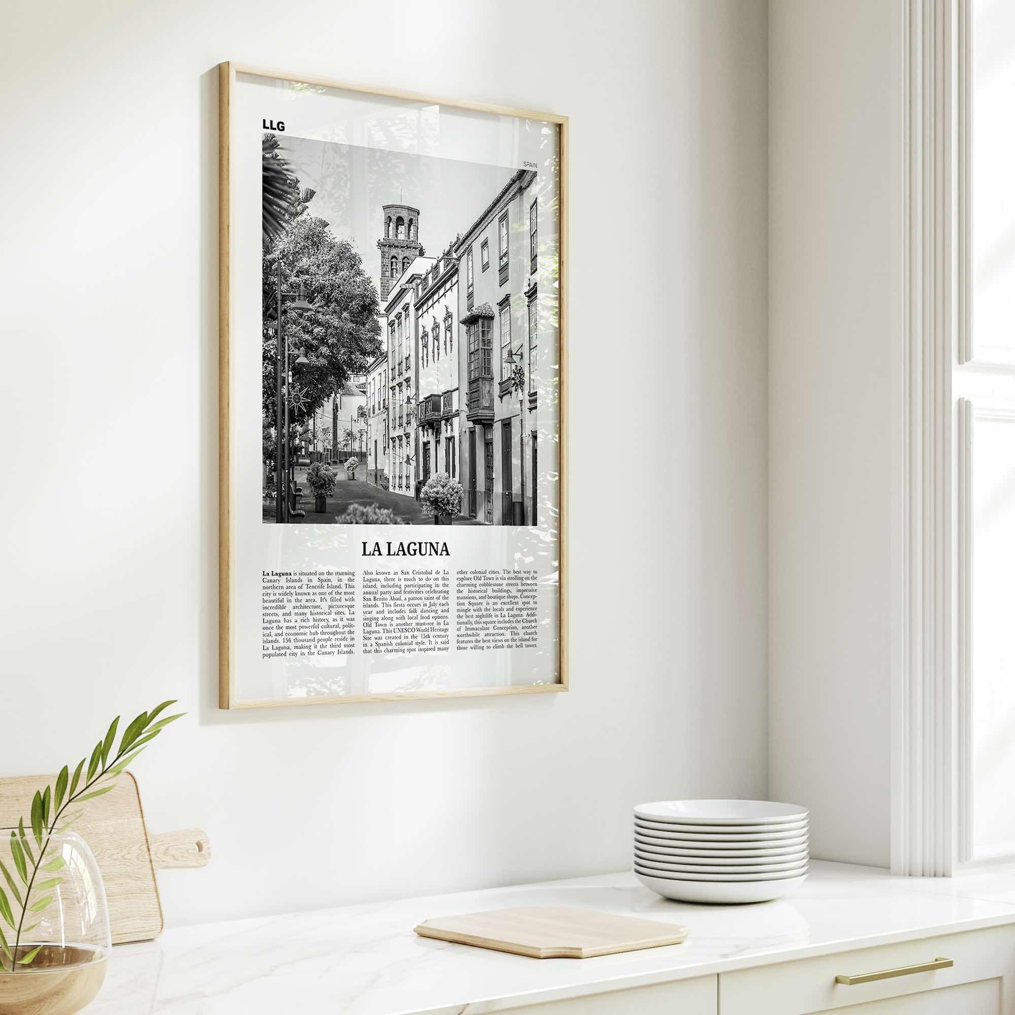 La Laguna Print Black and White, La Laguna Wall Art, La Laguna Poster, La Laguna Photo, La Laguna Wall Décor, La Laguna Map, Spain