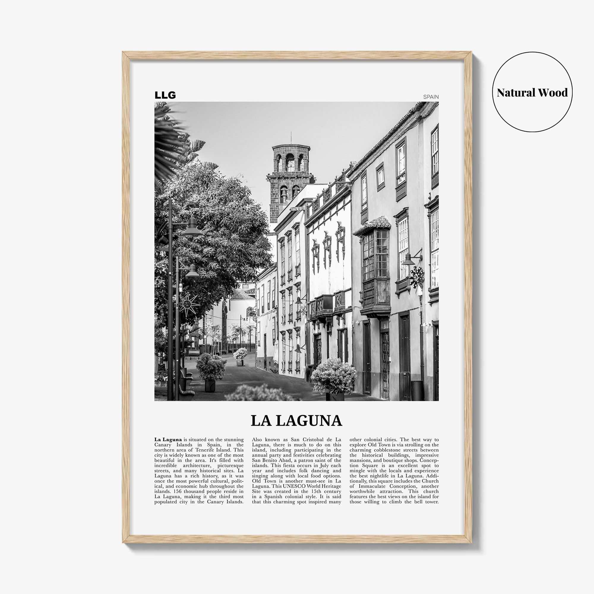 La Laguna Print Black and White, La Laguna Wall Art, La Laguna Poster, La Laguna Photo, La Laguna Wall Décor, La Laguna Map, Spain