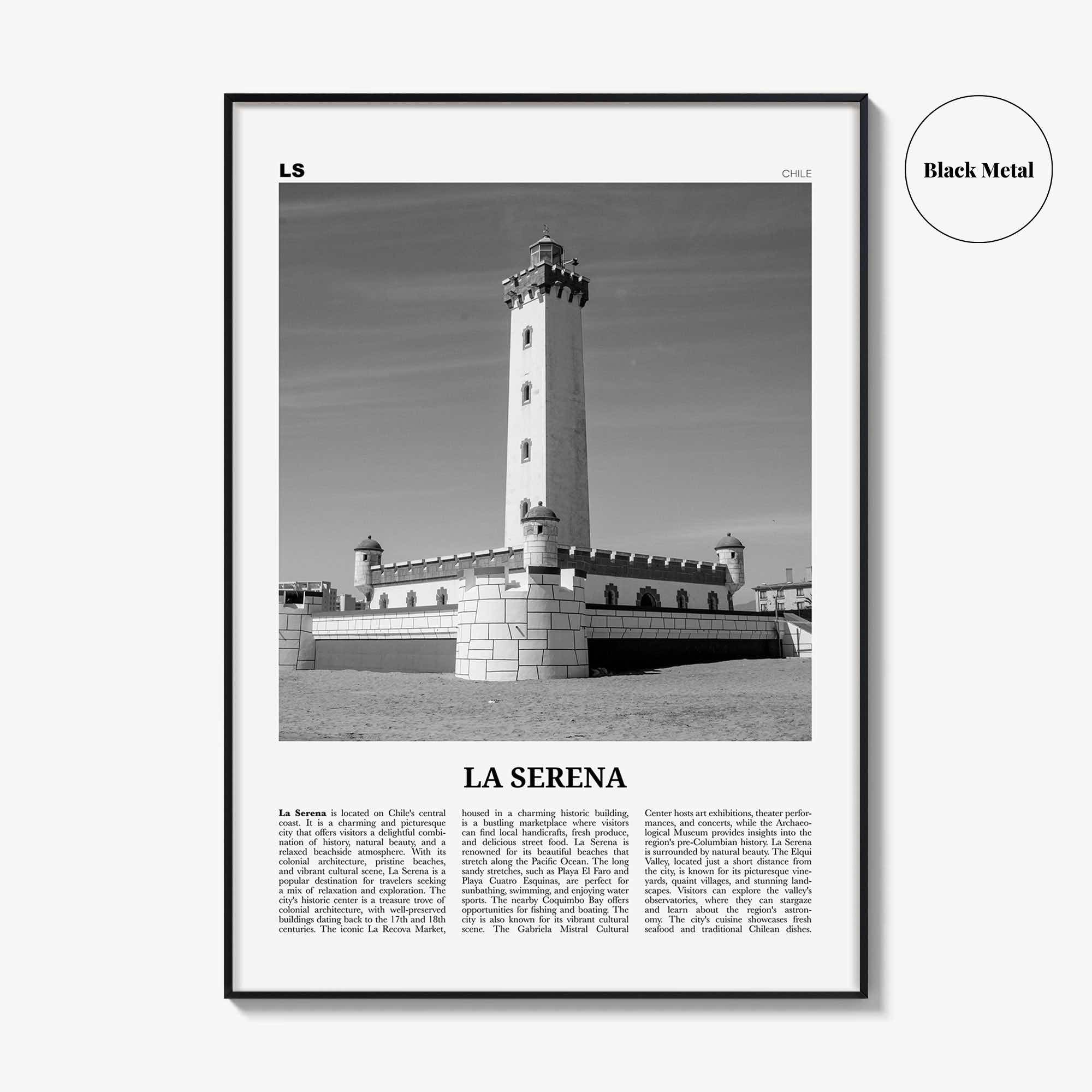 La Serena Print Black and White, La Serena Wall Art, La Serena Poster, La Serena Photo, La Serena Wall Décor, La Serena Map, Chile