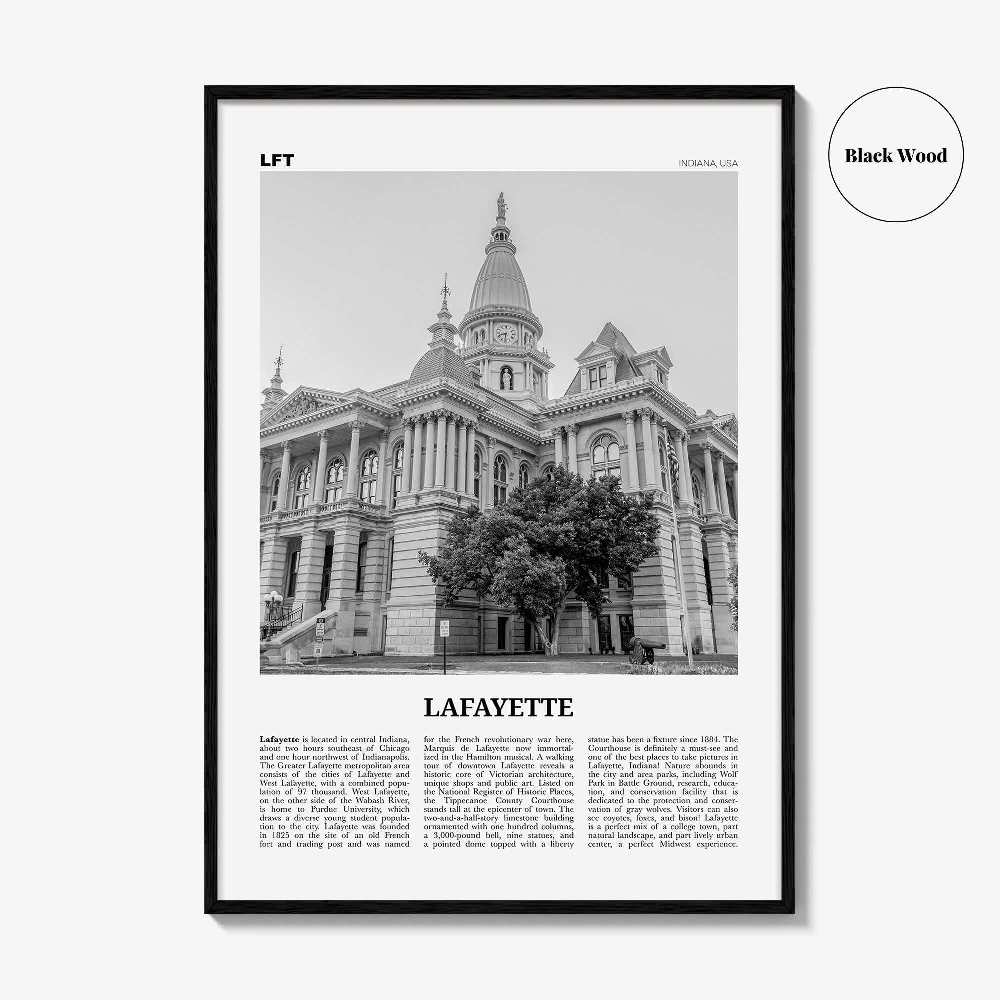 Lafayette Print Black and White Indiana, Lafayette Wall Art, Lafayette Poster, Lafayette Photo, Lafayette Wall Décor, USA, United States