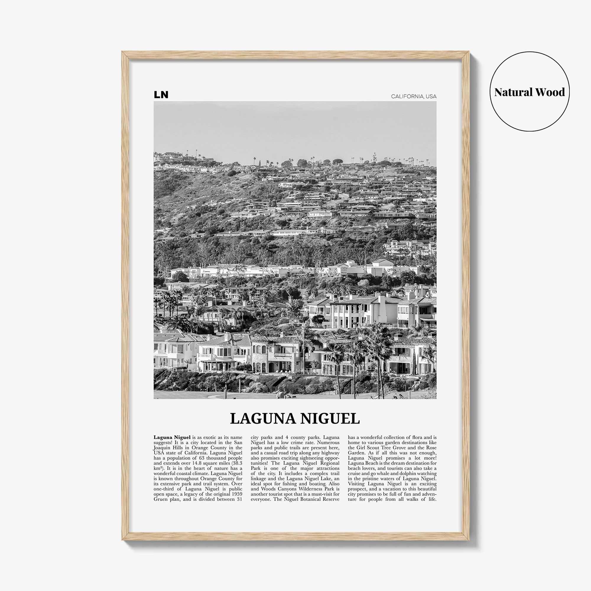 Laguna Niguel Print Black and White, Laguna Niguel Wall Art, Laguna Niguel Poster, Laguna Niguel Photo, Laguna Niguel Map, California, USA