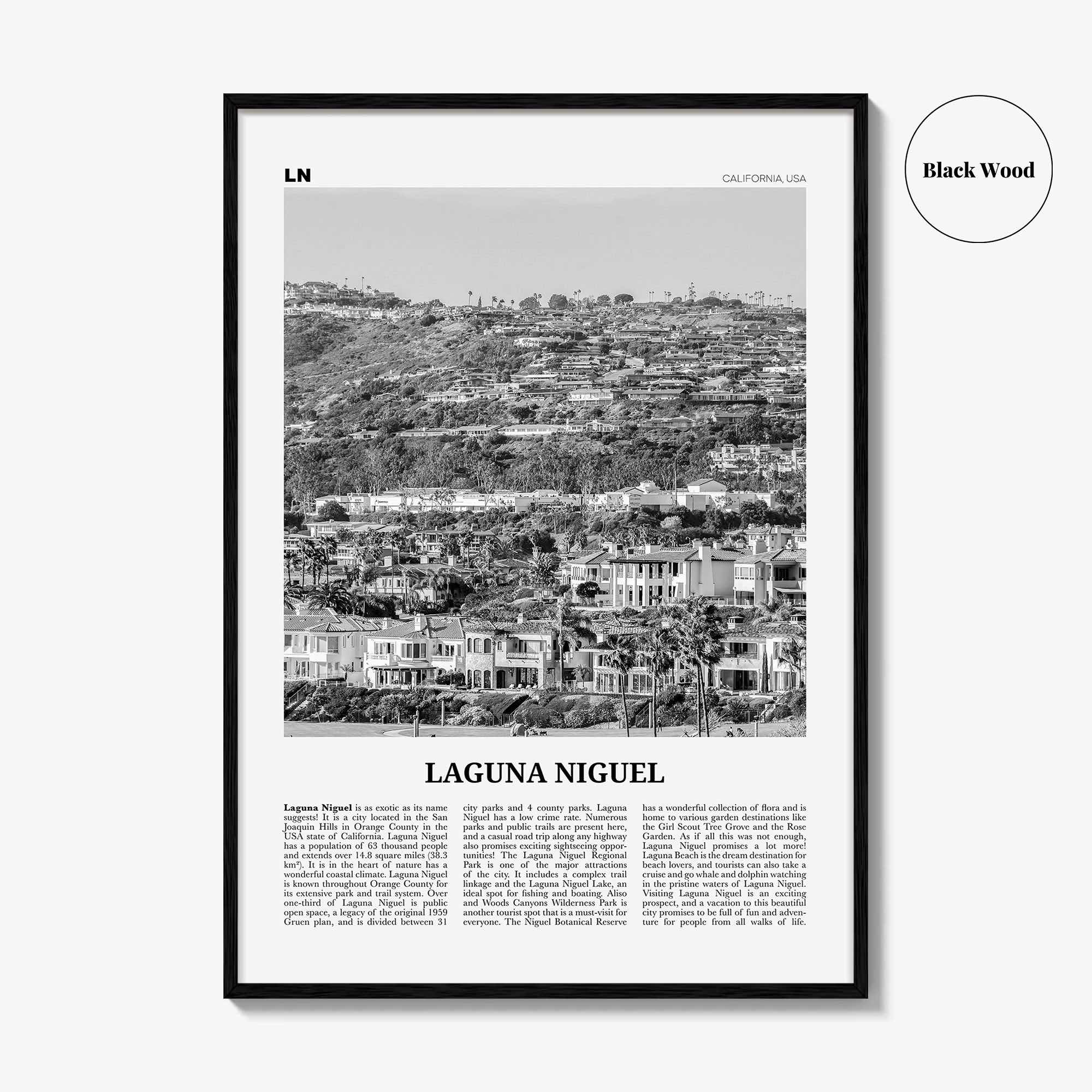 Laguna Niguel Print Black and White, Laguna Niguel Wall Art, Laguna Niguel Poster, Laguna Niguel Photo, Laguna Niguel Map, California, USA