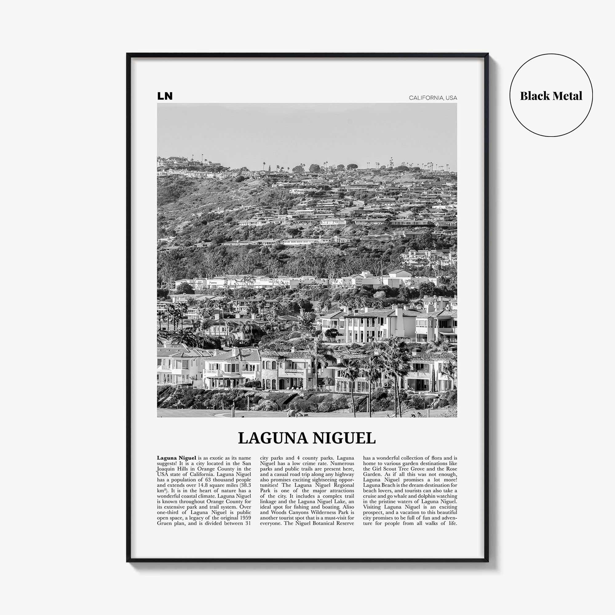 Laguna Niguel Print Black and White, Laguna Niguel Wall Art, Laguna Niguel Poster, Laguna Niguel Photo, Laguna Niguel Map, California, USA