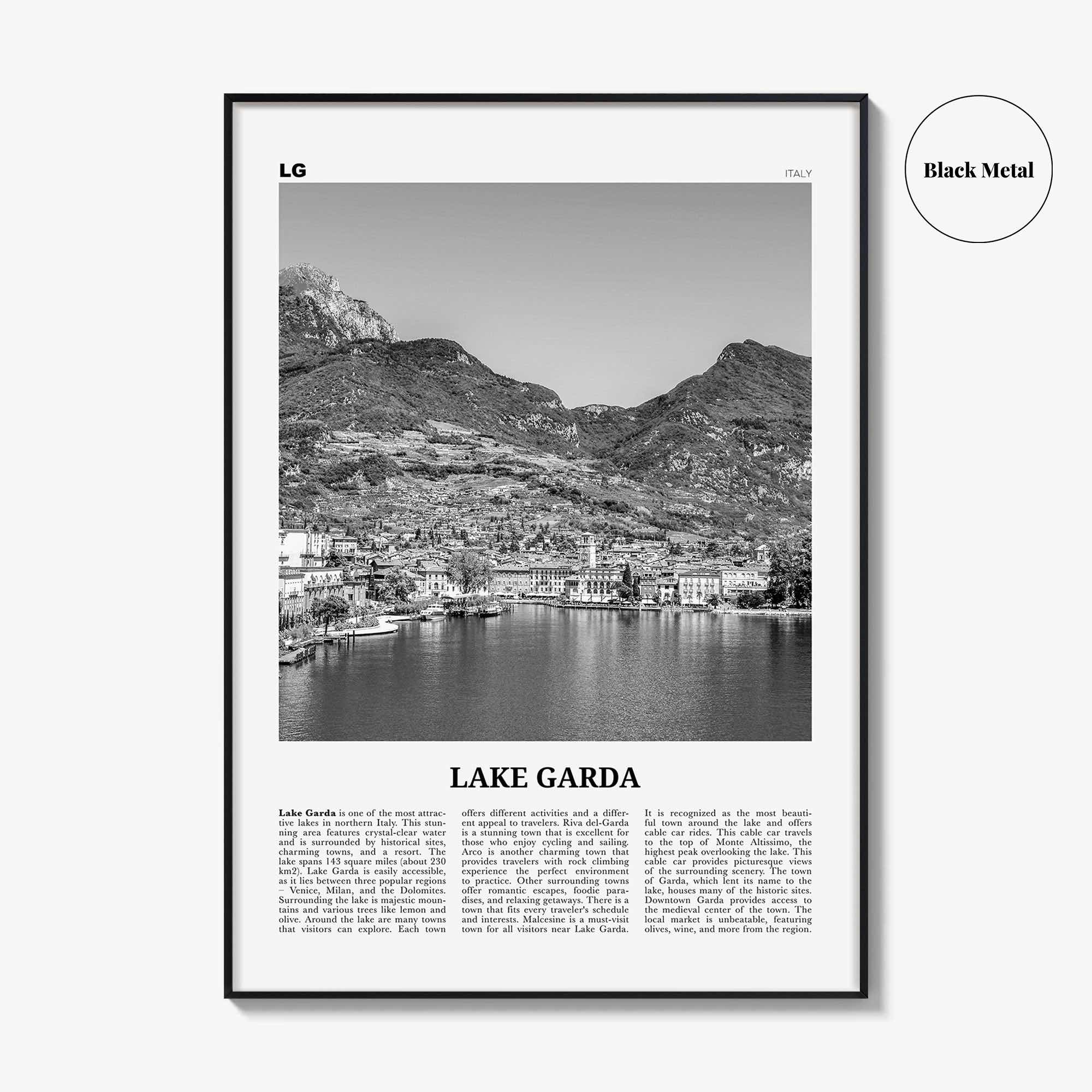 Lake Garda Print Black and White, Lake Garda Wall Art, Lake Garda Poster, Lake Garda Photo, Lake Garda Wall Décor, Lake Garda Map, Italy