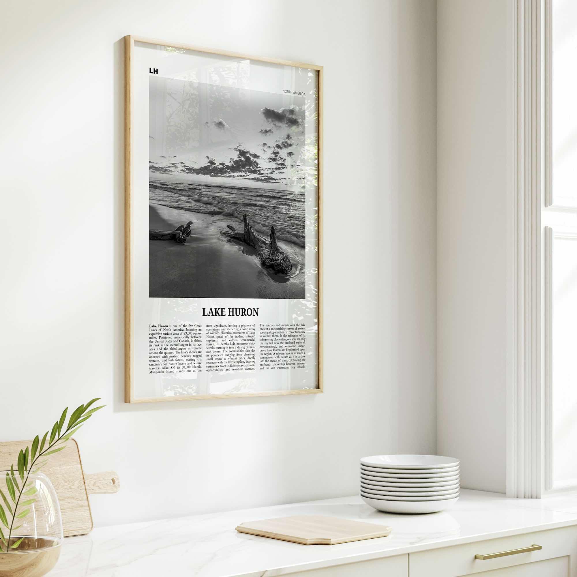 Lake Huron Print Black and White, Lake Huron Wall Art, Lake Huron Poster, Lake Huron Photo, Lake Huron Wall Décor, Lake Huron Map Poster