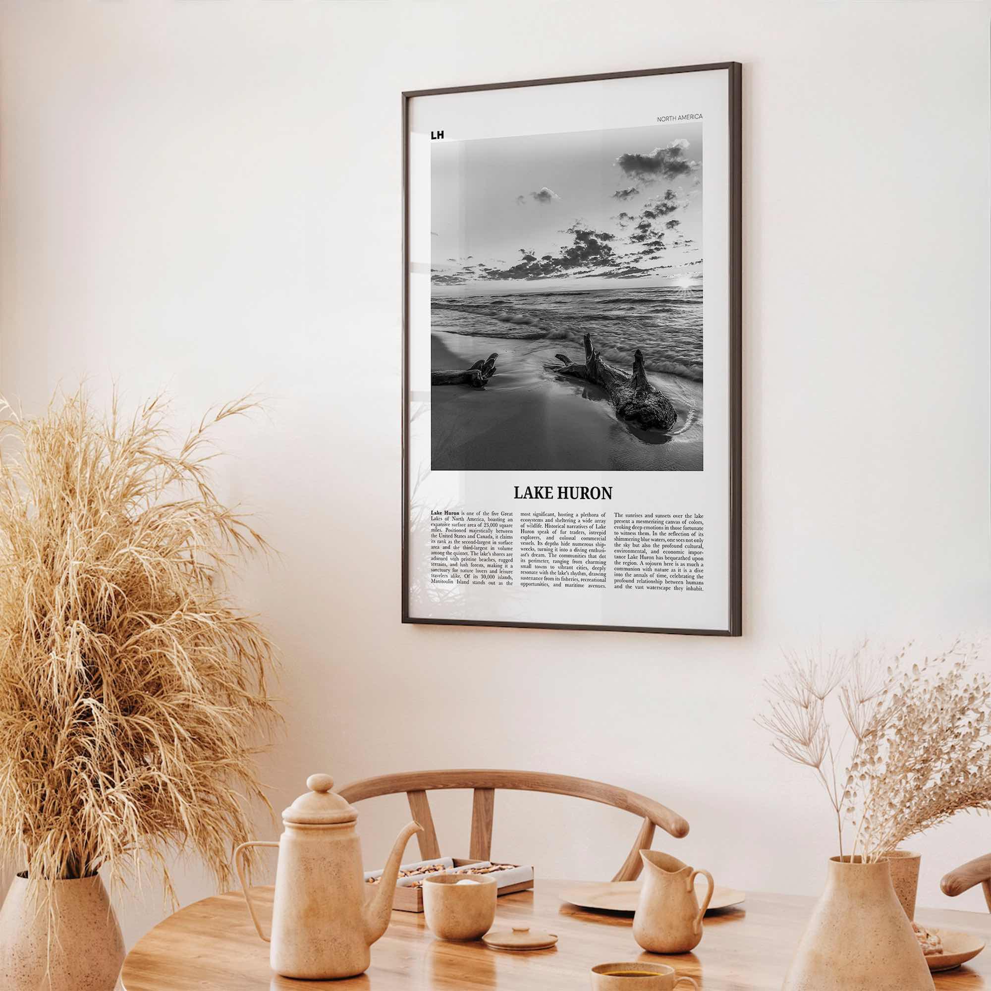Lake Huron Print Black and White, Lake Huron Wall Art, Lake Huron Poster, Lake Huron Photo, Lake Huron Wall Décor, Lake Huron Map Poster