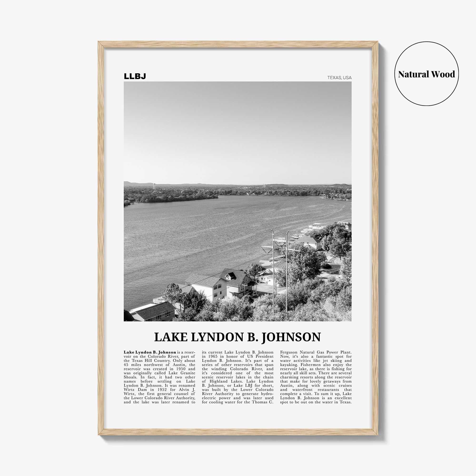 Lake Lyndon B Johnson Print Black and White, Lake Lyndon B. Johnson Wall Art, Poster, Photo, Wall Décor, Lake Lyndon B. Johnson Map,