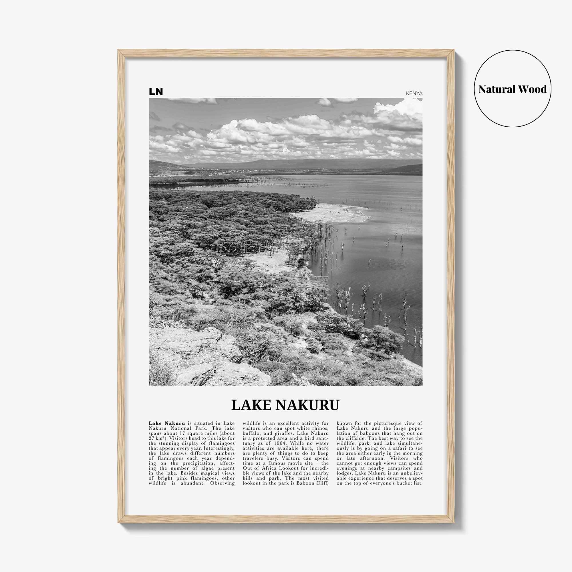 Lake Nakuru Print Black and White, Lake Nakuru Wall Art, Lake Nakuru Poster, Lake Nakuru Photo, Lake Nakuru Wall Décor, Kenya