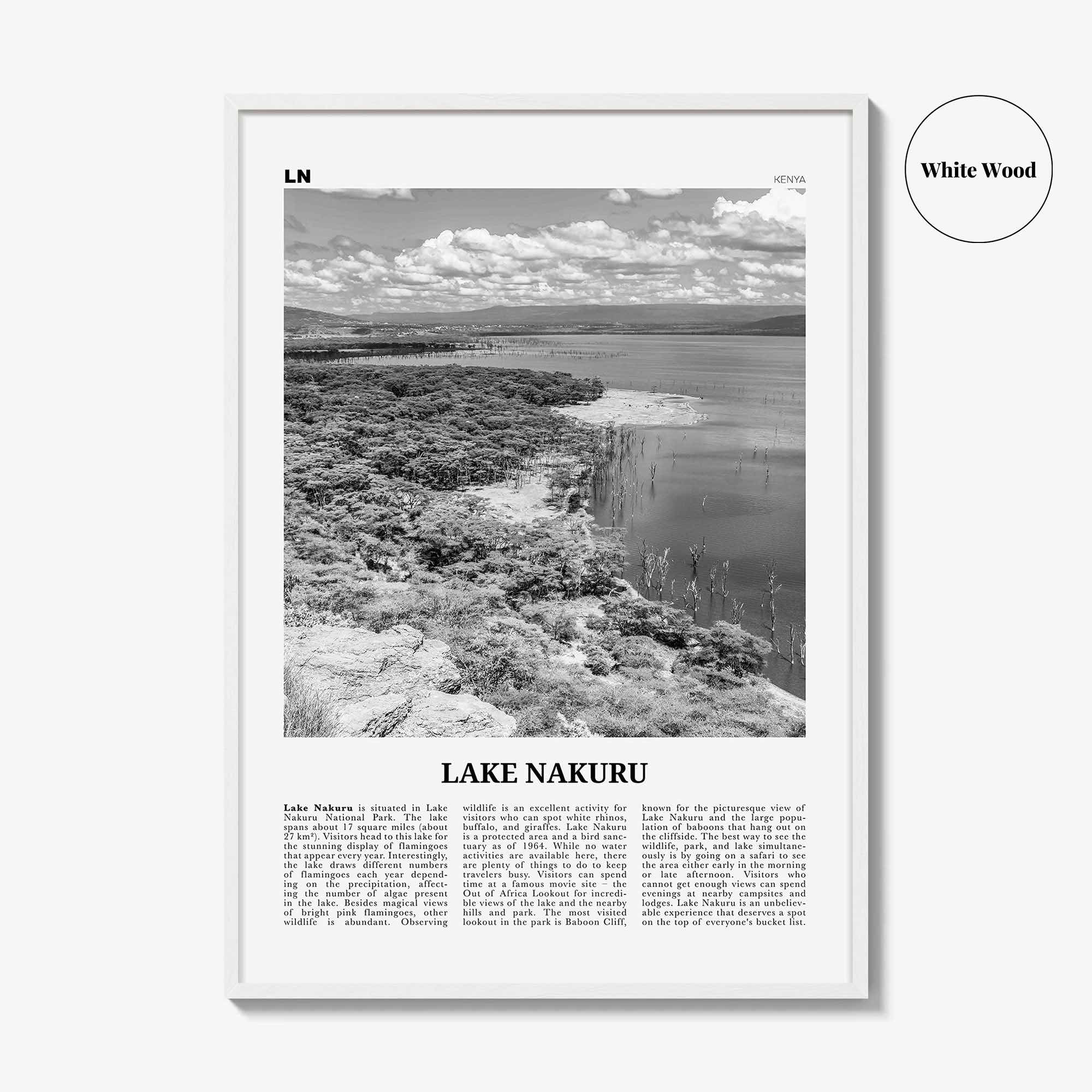 Lake Nakuru Print Black and White, Lake Nakuru Wall Art, Lake Nakuru Poster, Lake Nakuru Photo, Lake Nakuru Wall Décor, Kenya