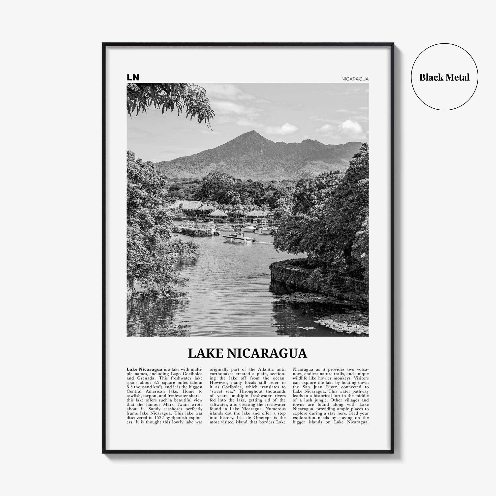Lake Nicaragua Print Black and White, Lake Nicaragua Wall Art, Lake Nicaragua Poster, Lake Nicaragua Photo, Lake Nicaragua Wall Décor