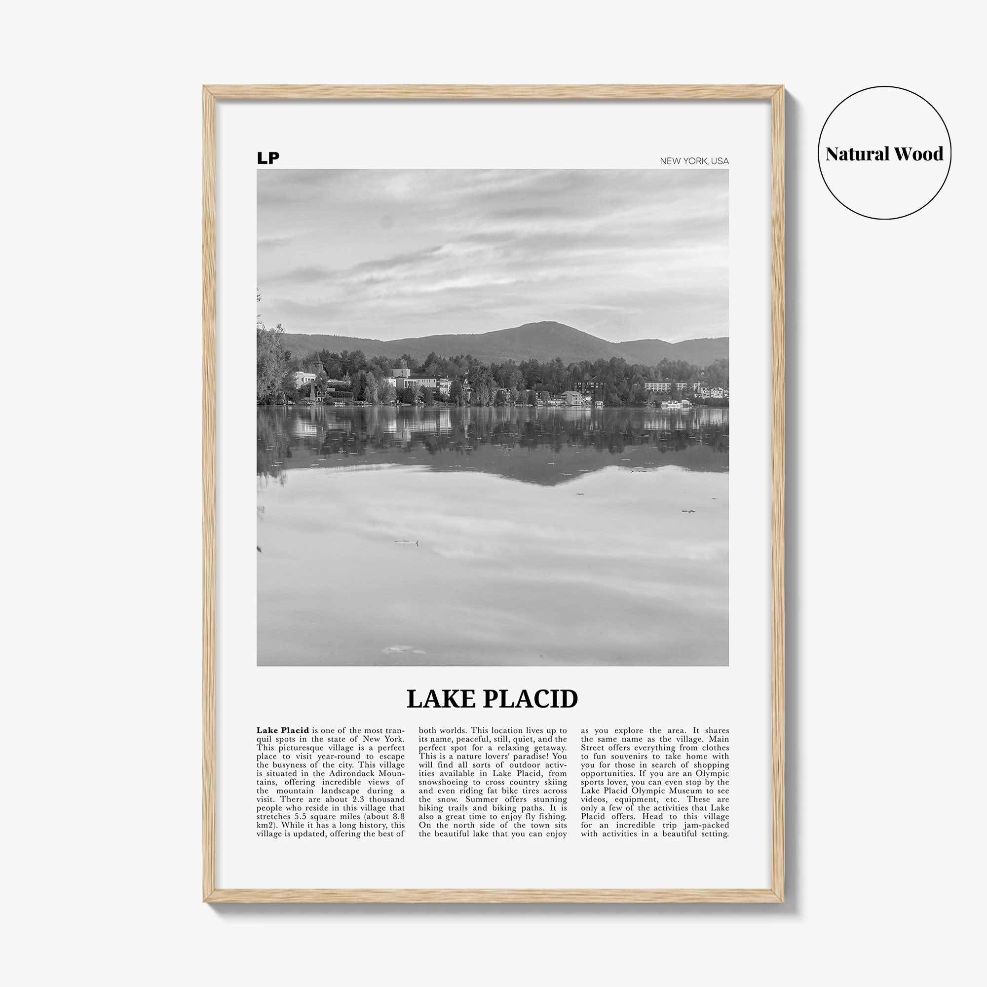 Lake Placid Print Black and White, Lake Placid Wall Art, Lake Placid Poster, Lake Placid Photo, Lake Placid Map, New York, USA