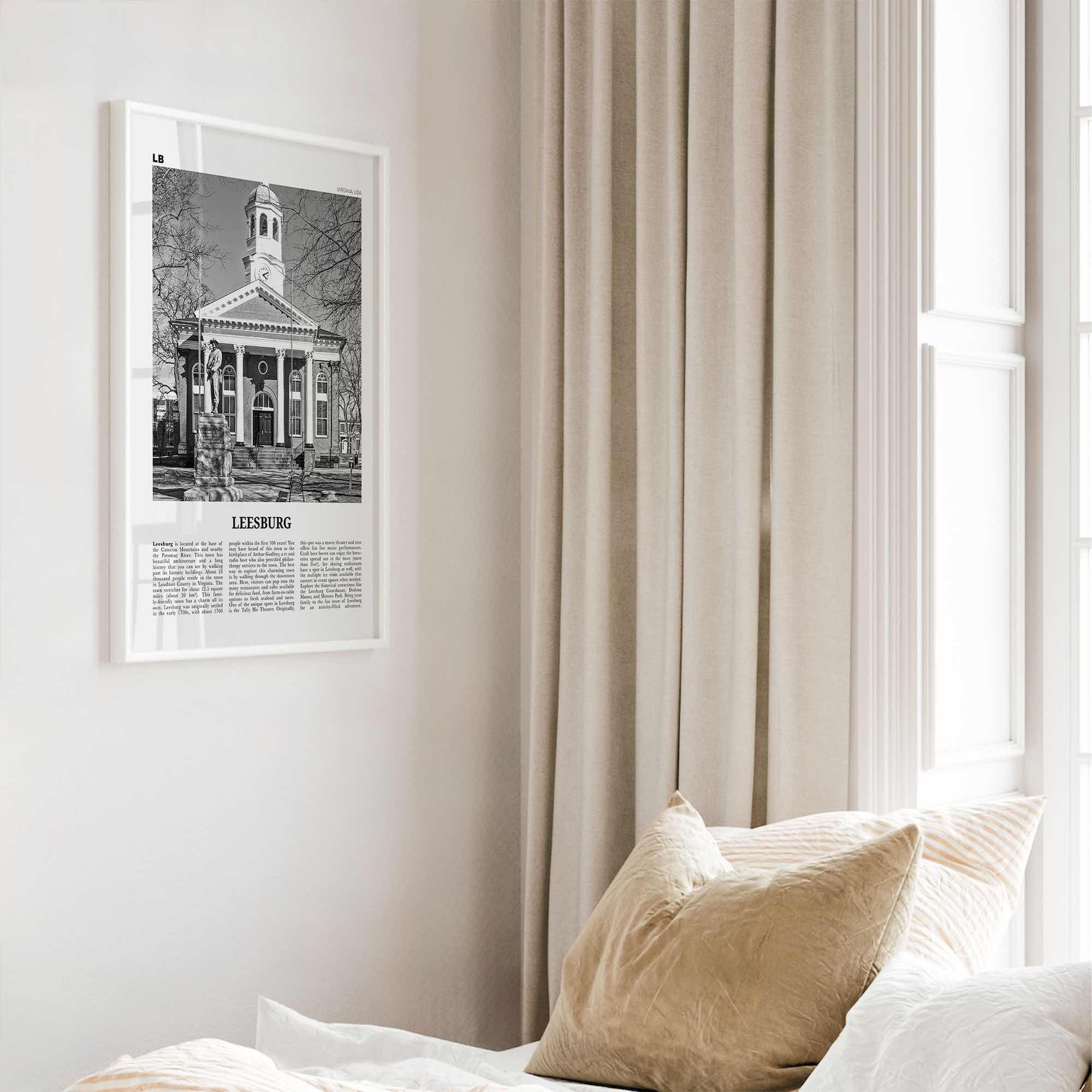 Leesburg Print Black and White, Leesburg Wall Art, Leesburg Poster, Leesburg Photo, Leesburg Wall Décor, Leesburg Map, Virginia, USA