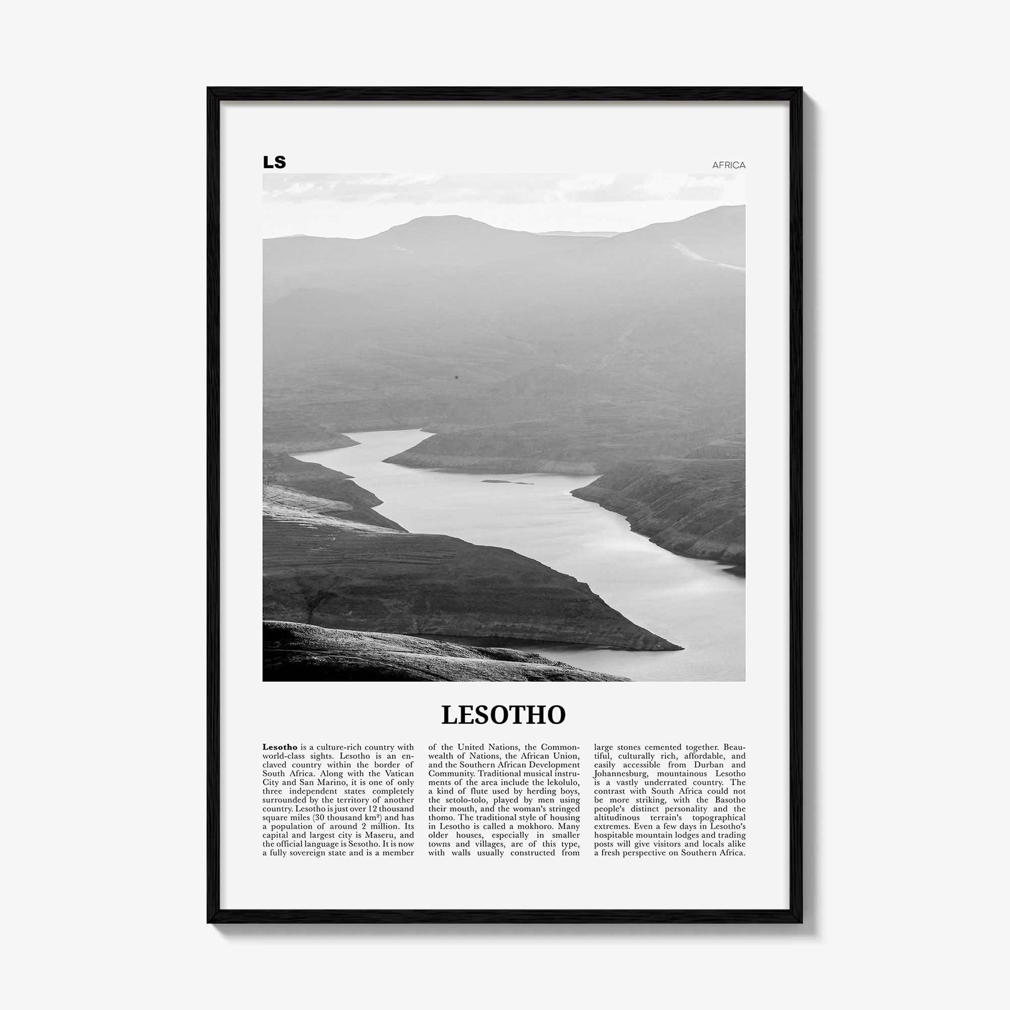 Lesotho Print Black and White, Lesotho Wall Art, Lesotho Poster, Lesotho Photo, Lesotho Wall Decor, Country Art Print, Maseru, Africa