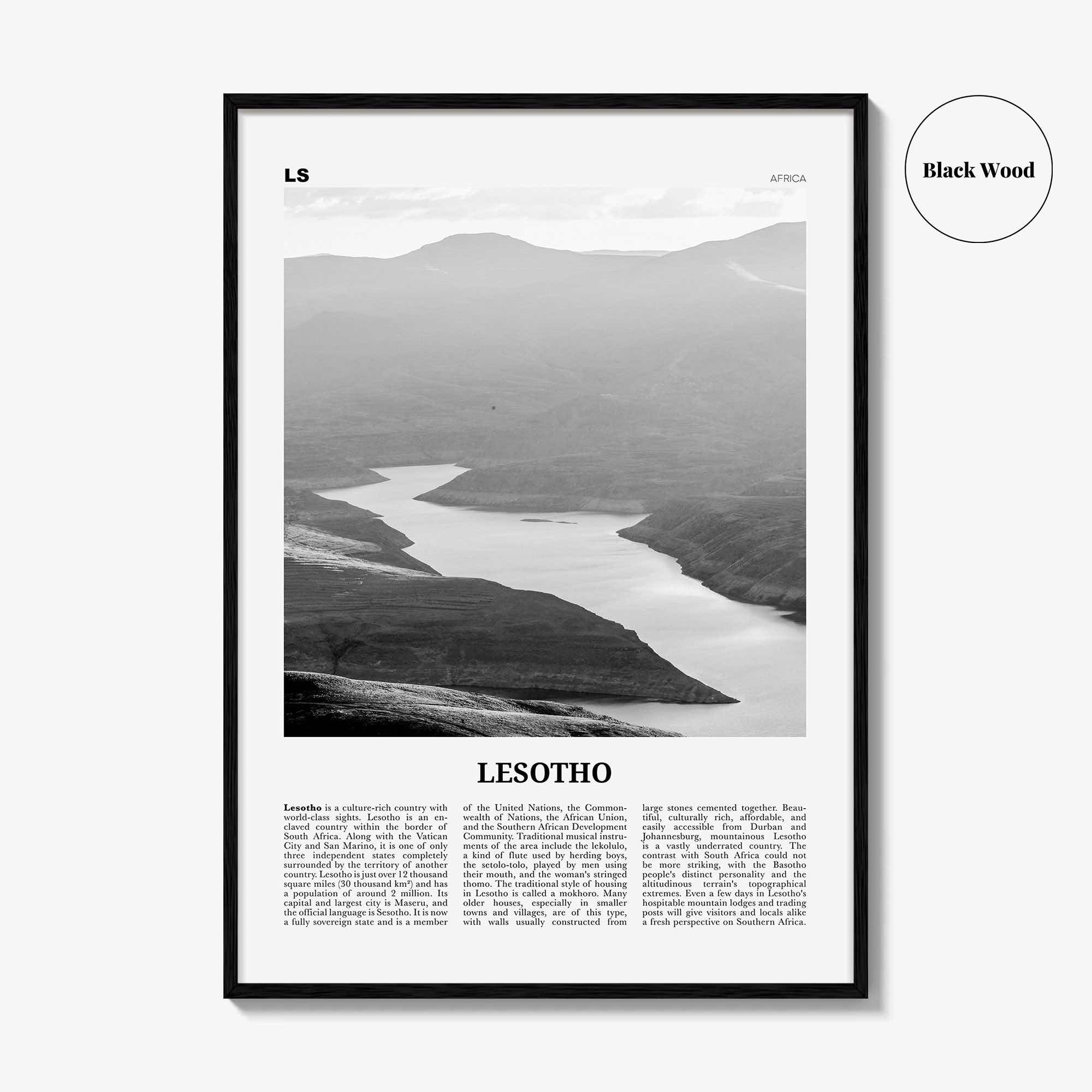 Lesotho Print Black and White, Lesotho Wall Art, Lesotho Poster, Lesotho Photo, Lesotho Wall Decor, Country Art Print, Maseru, Africa