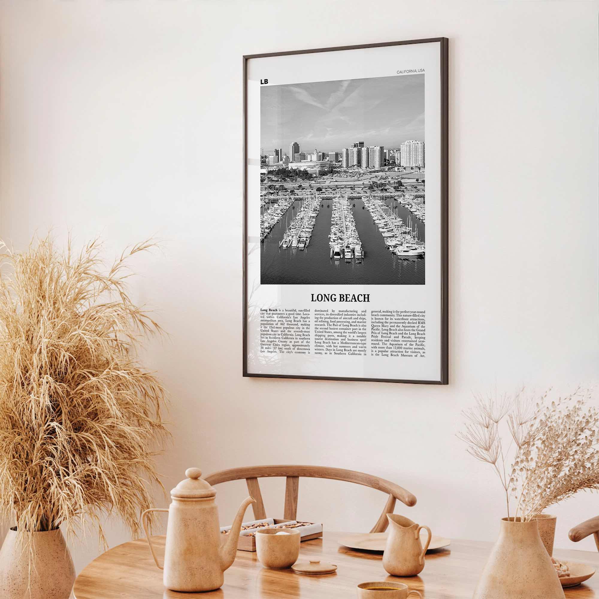 Long Beach Print Black and White No 2, Long Beach Wall Art, Long Beach Poster, Long Beach Photo, USA, United States, North America