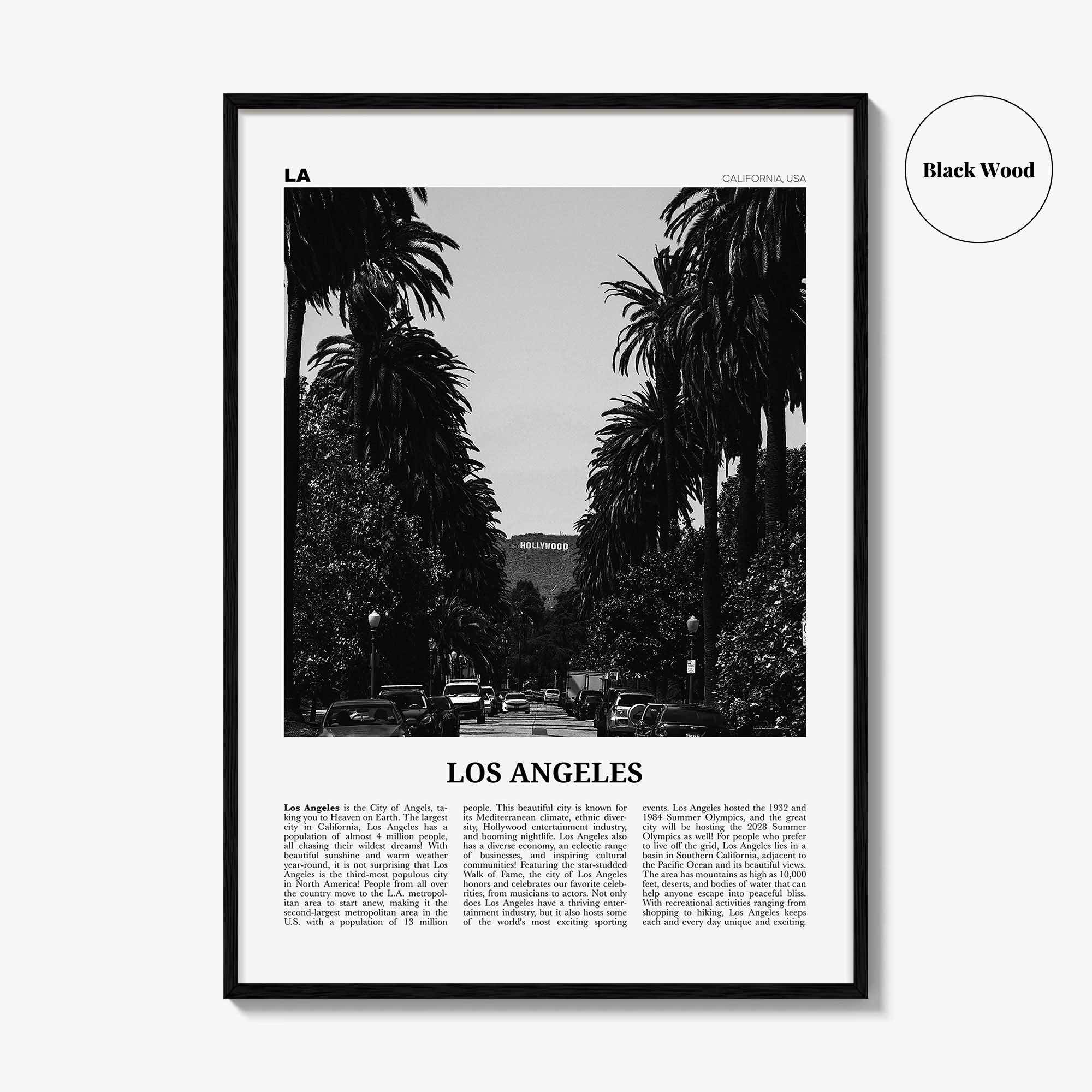 Los Angeles Print Black and White No 1, Los Angeles Wall Art, Los Angeles Poster, Los Angeles, LA, California, USA, United States