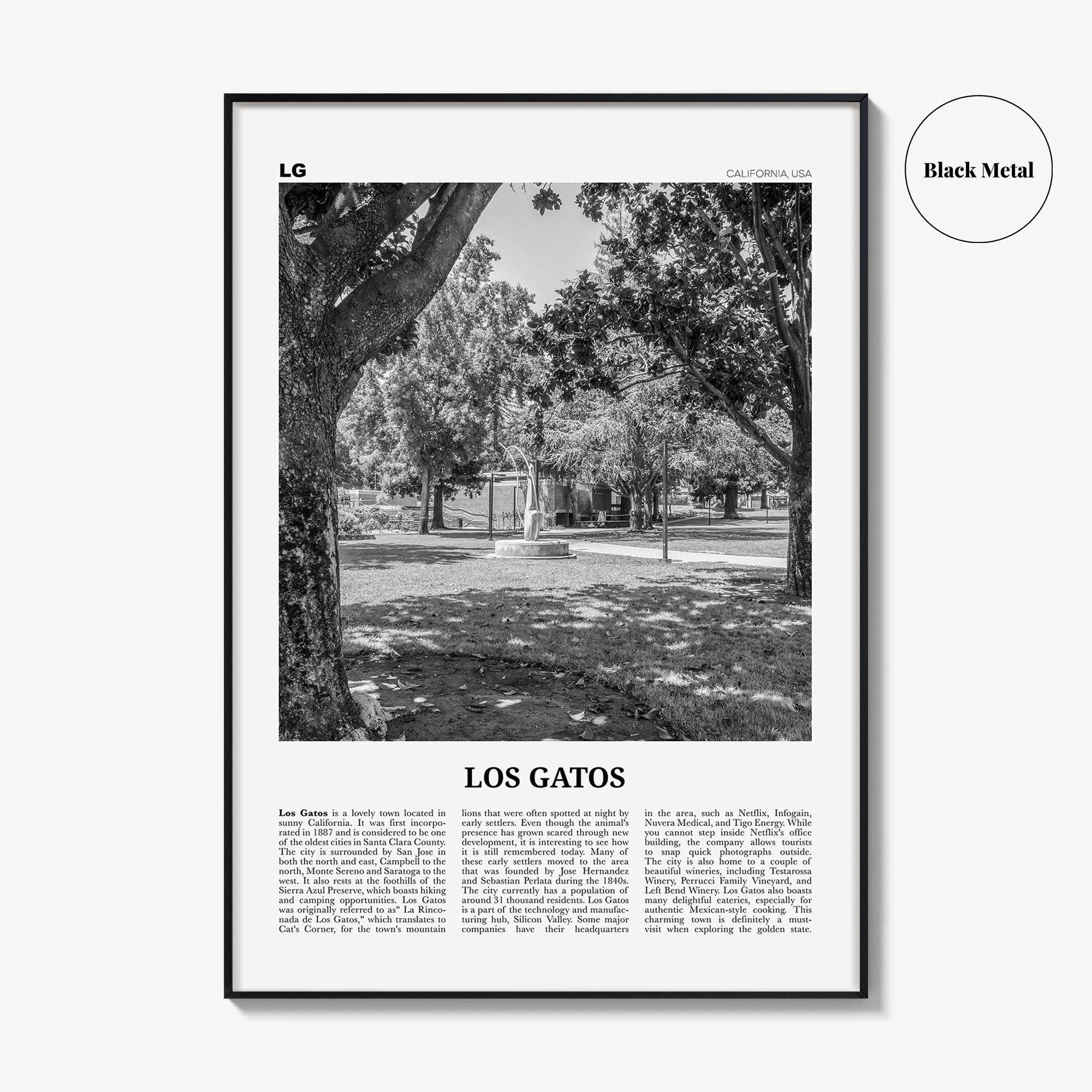 Los Gatos Print Black and White, Los Gatos Wall Art, Los Gatos Poster, Los Gatos Photo, Los Gatos Wall Décor, California, USA, United States