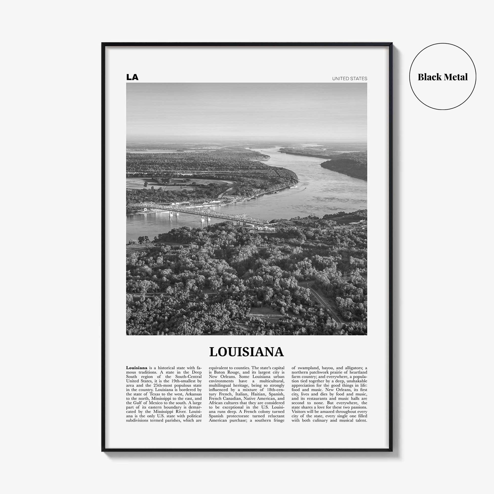 Louisiana Print Black and White No 2, Louisiana Wall Art, Louisiana Poster, Louisiana Photo, Louisiana Wall Décor, Louisiana Map
