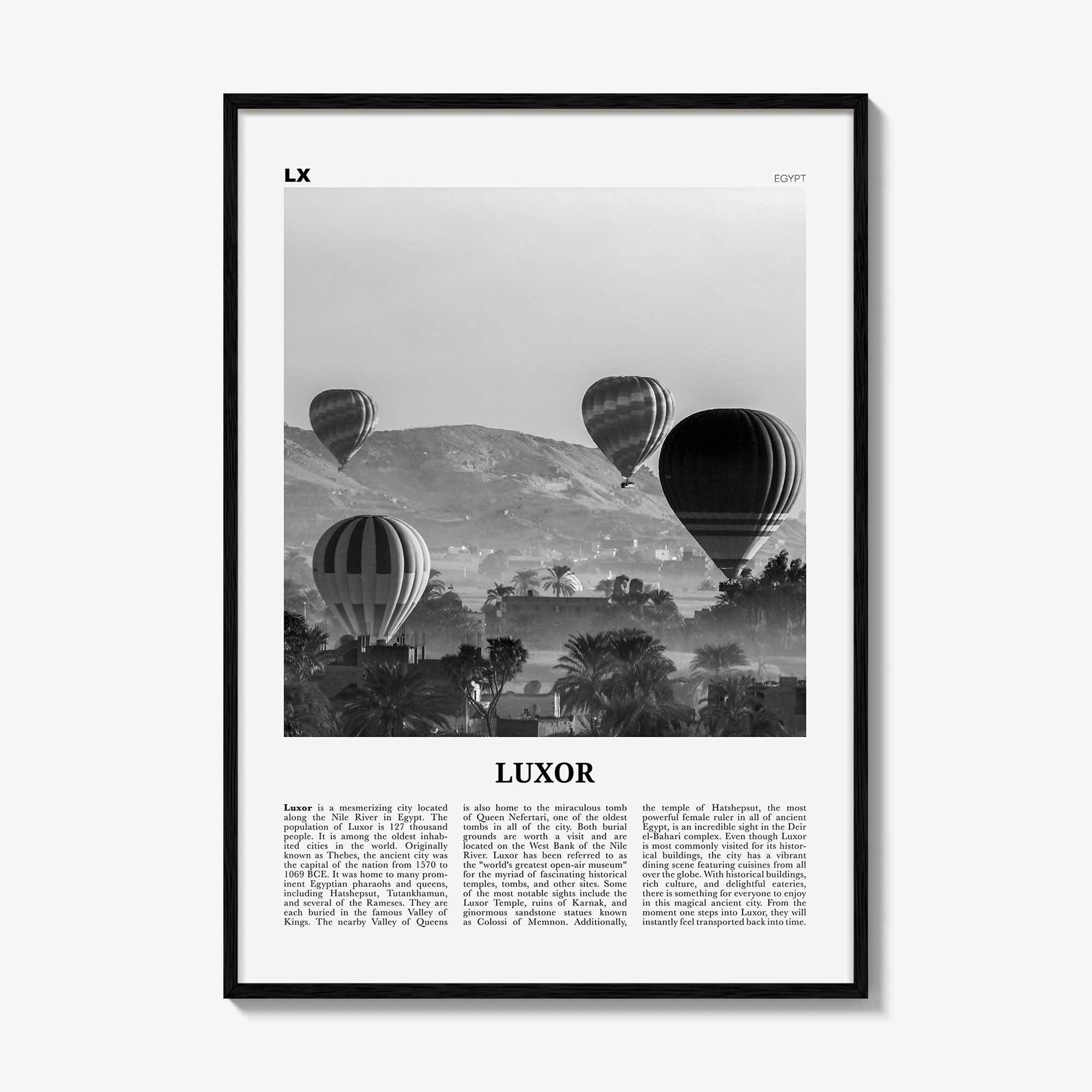 Luxor Print Black and White, Luxor Wall Art, Luxor Poster, Luxor Photo, Luxor Wall Décor, Egypt, الأقصر