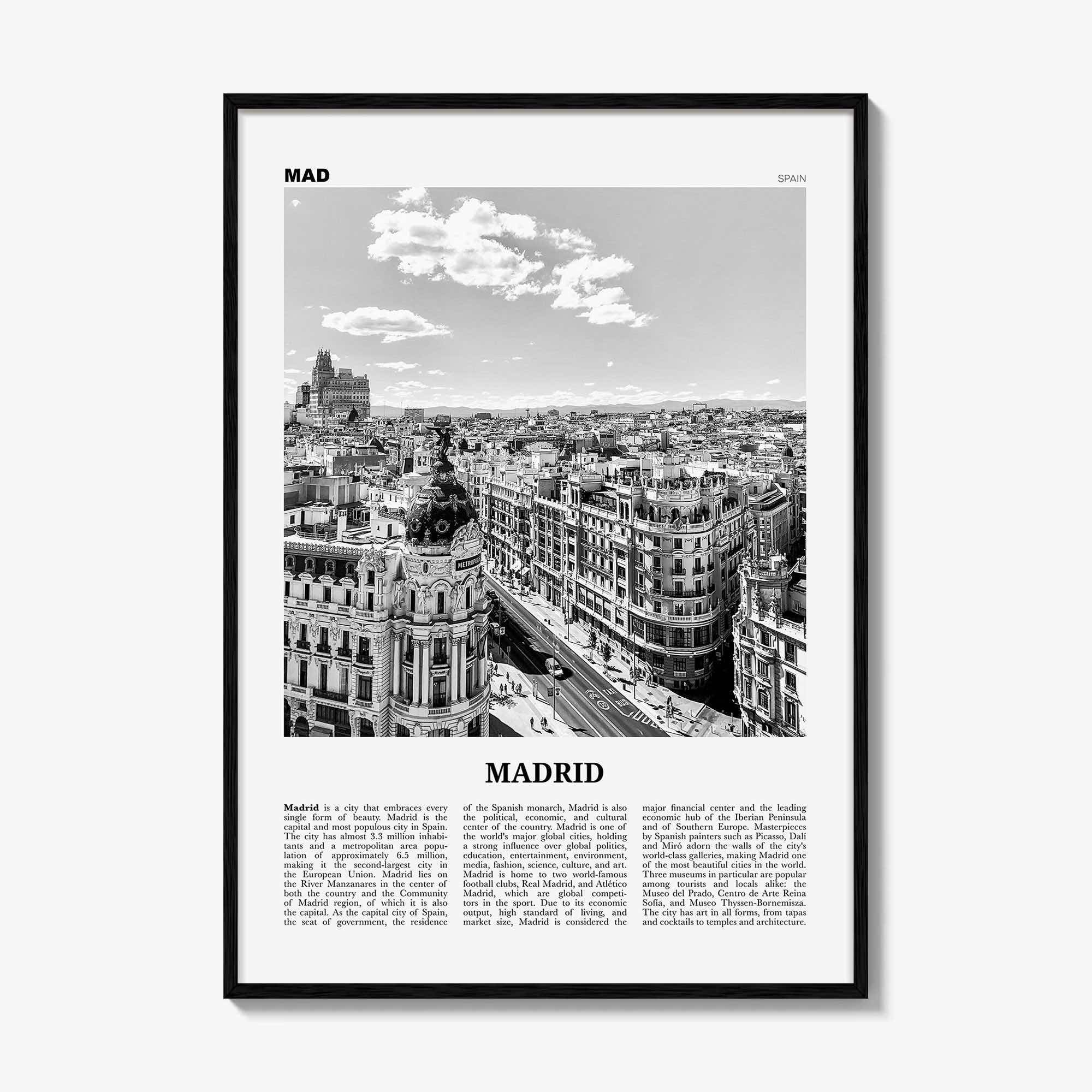 Madrid Print Black and White No 1, Madrid Wall Art, Madrid Poster, Madrid Photo, Madrid Wall Decor, City Art Print, Spain, España