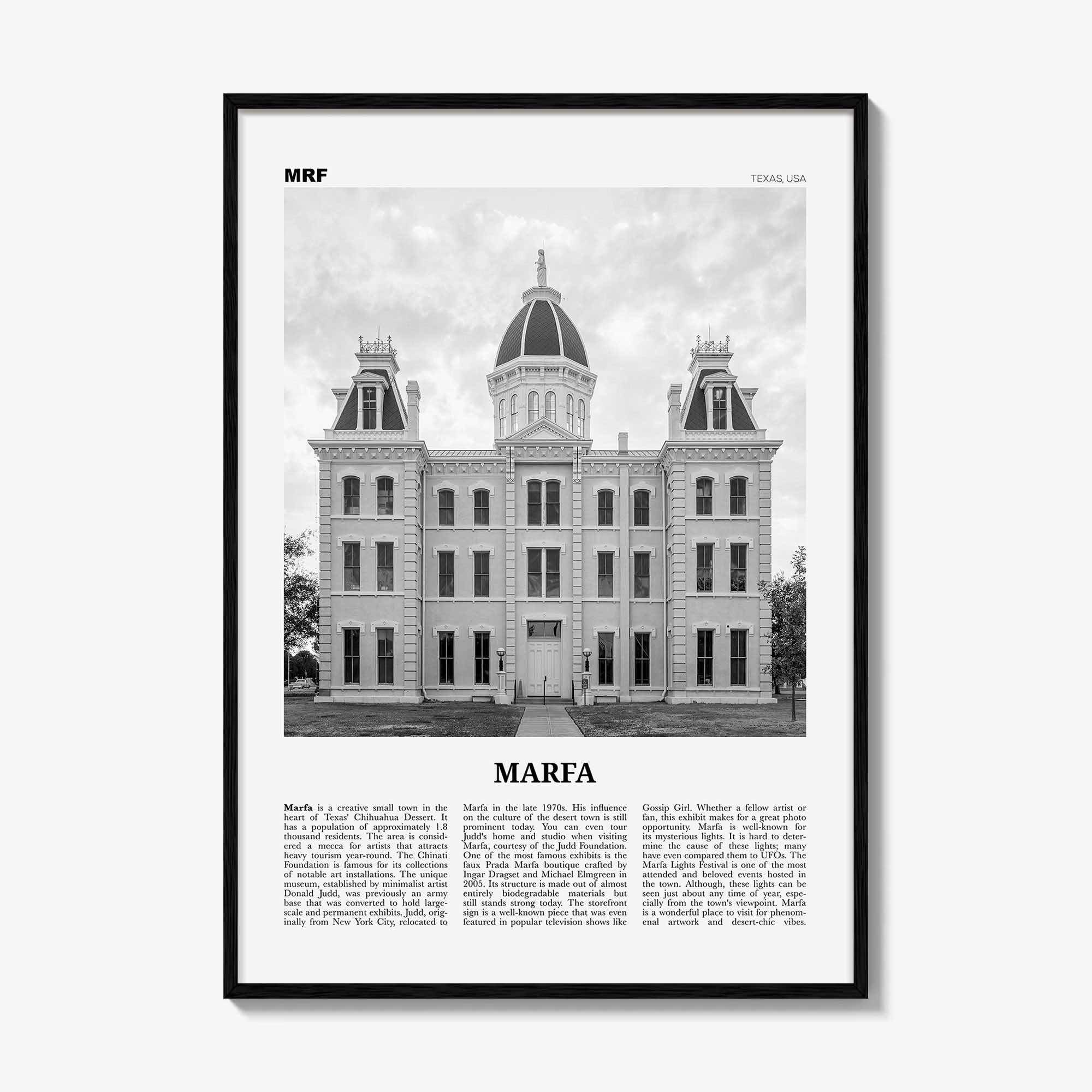 Marfa Print Black and White, Marfa Wall Art, Marfa Poster, Marfa Photo, Marfa Wall Décor, Texas, USA, United States