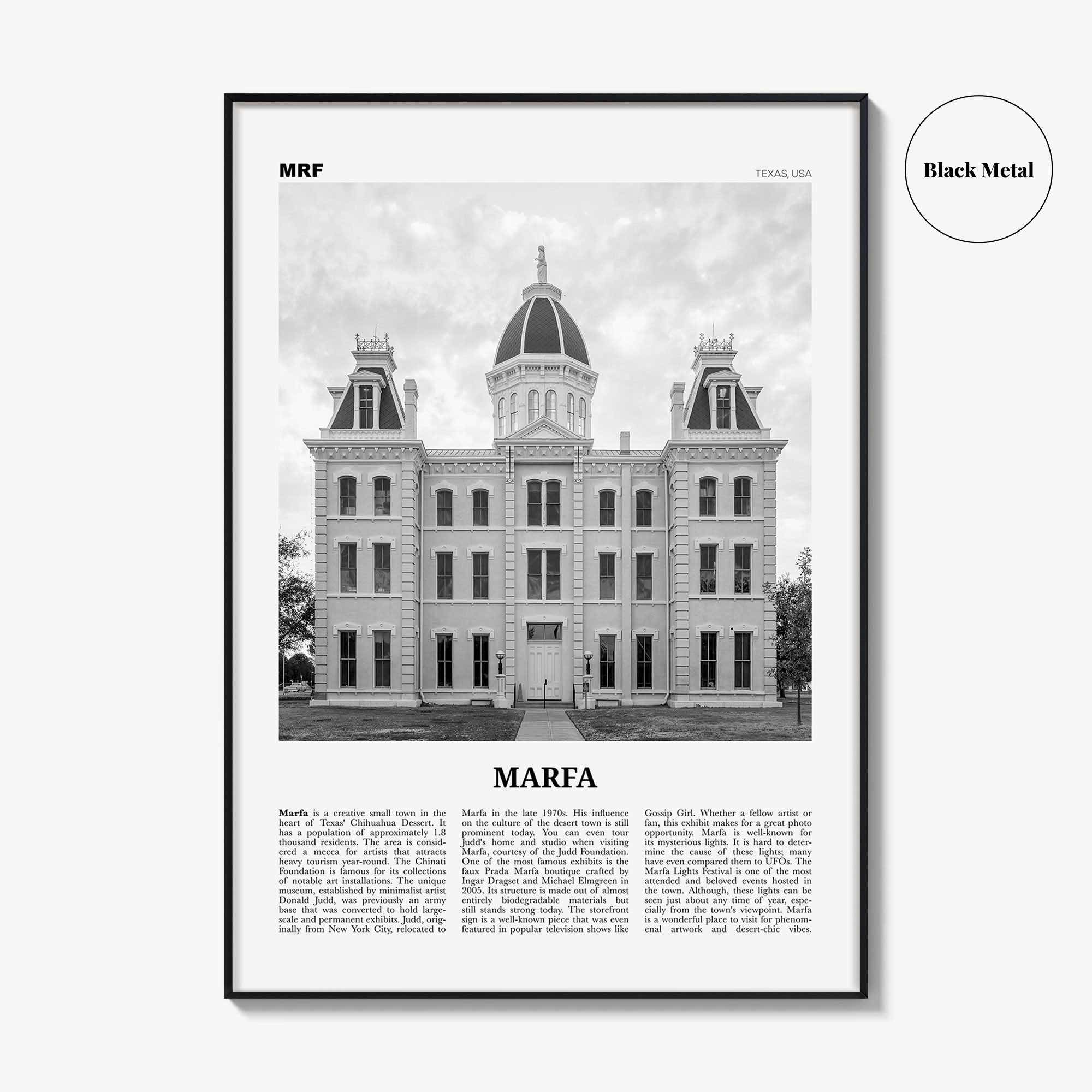 Marfa Print Black and White, Marfa Wall Art, Marfa Poster, Marfa Photo, Marfa Wall Décor, Texas, USA, United States