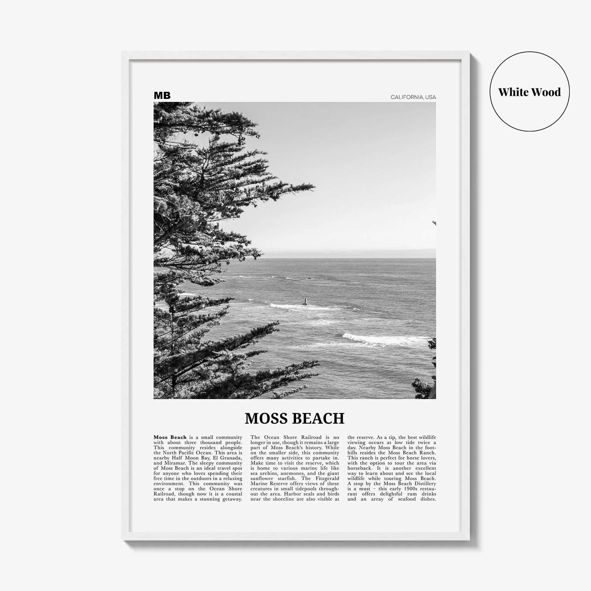 Moss Beach Print Black and White, Moss Beach Wall Art, Moss Beach Poster, Moss Beach Photo, Moss Beach Décor, Moss Beach Map, California USA