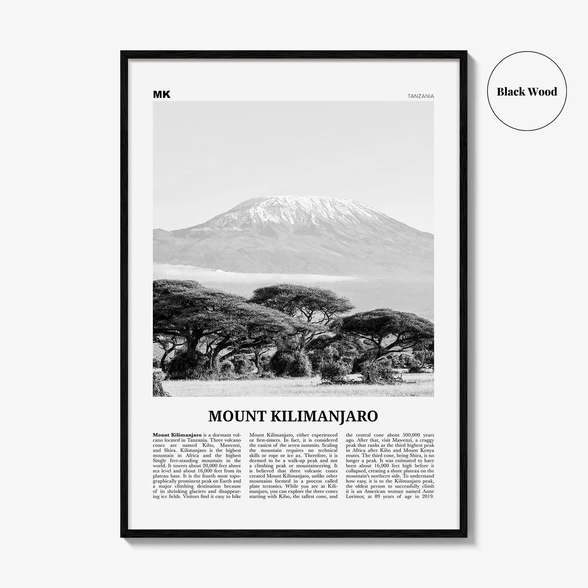 Mount Kilimanjaro Print Black and White, Mount Kilimanjaro Wall Art, Mount Kilimanjaro Poster, Mount Kilimanjaro Photo, Tanzania